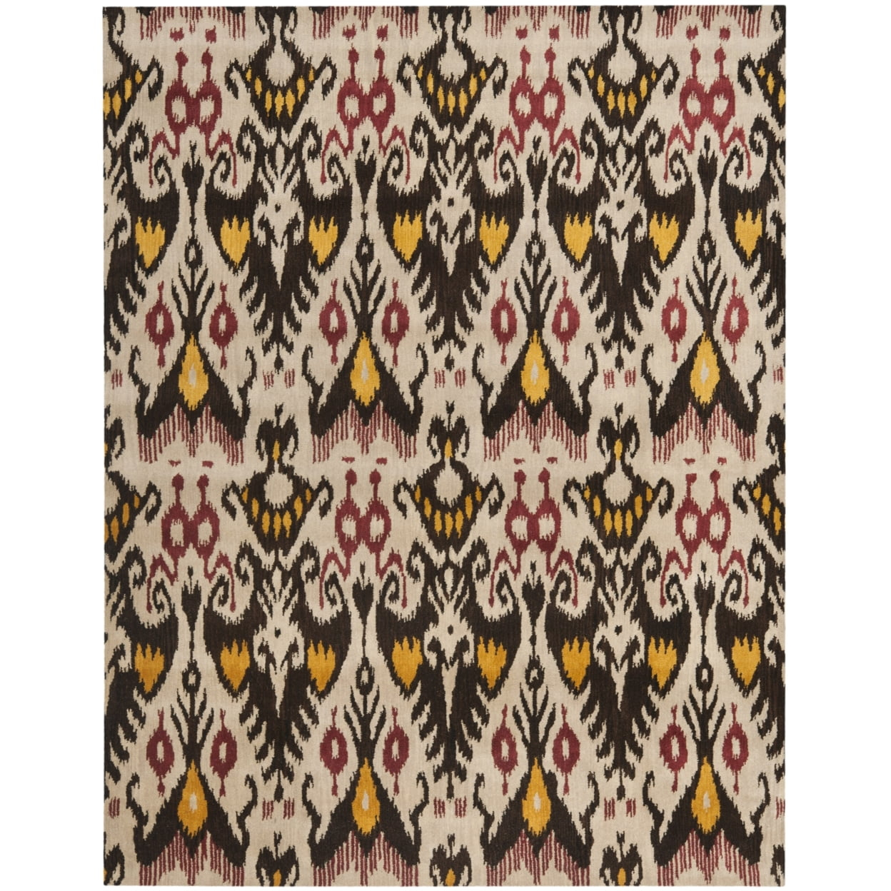 SAFAVIEH Ikat Emmeline Geometric Wool Area Rug, Beige/Brown, 6' x 6' Square