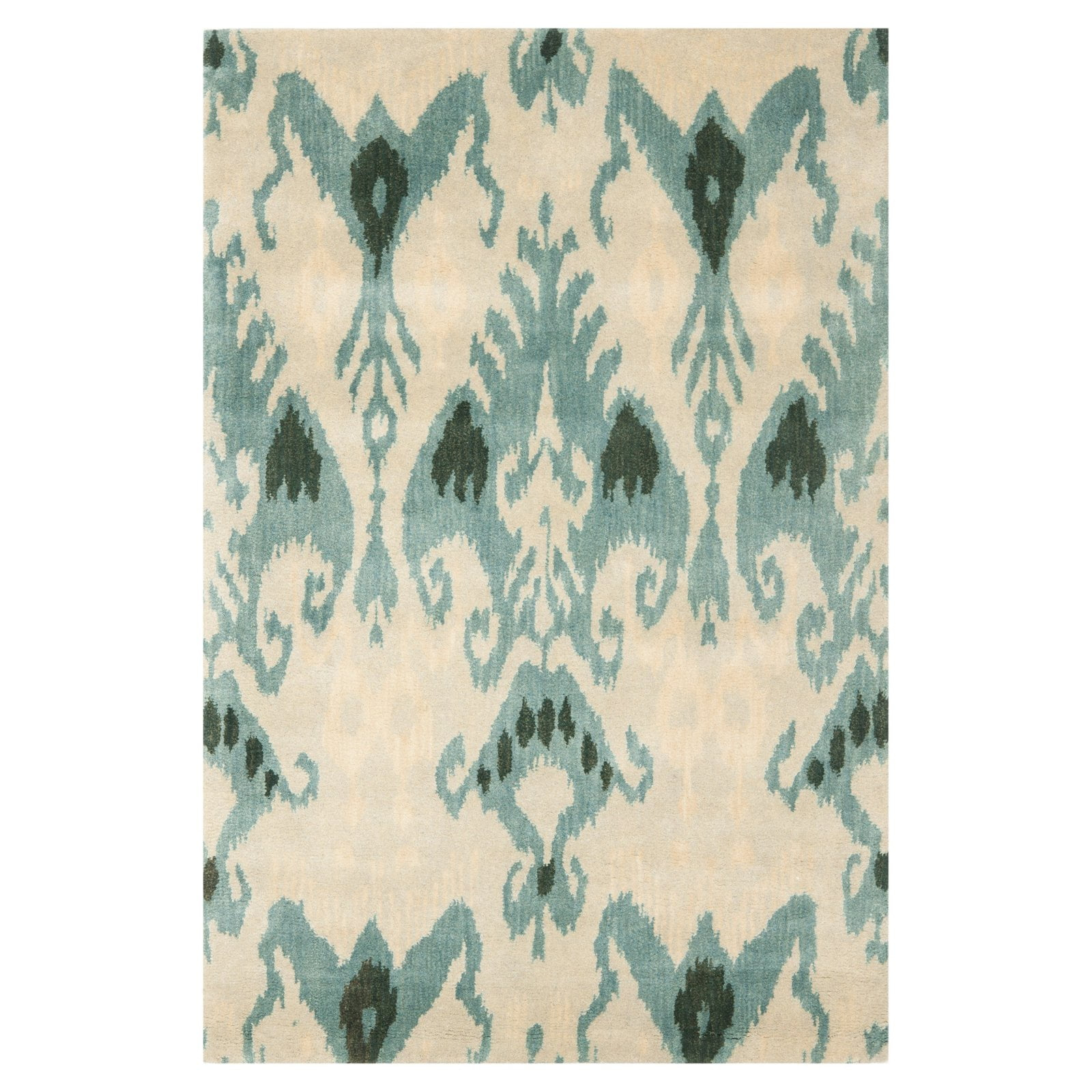 SAFAVIEH Ikat Emmeline Geometric Wool Area Rug, Beige/Slate, 2' x 3'