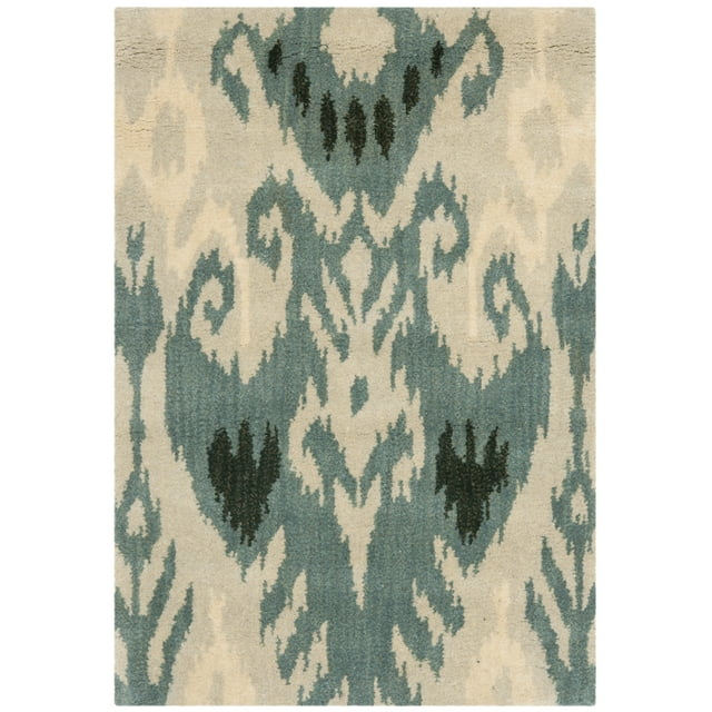 SAFAVIEH Ikat Emmeline Geometric Wool Area Rug, Beige/Slate, 3' x 5'