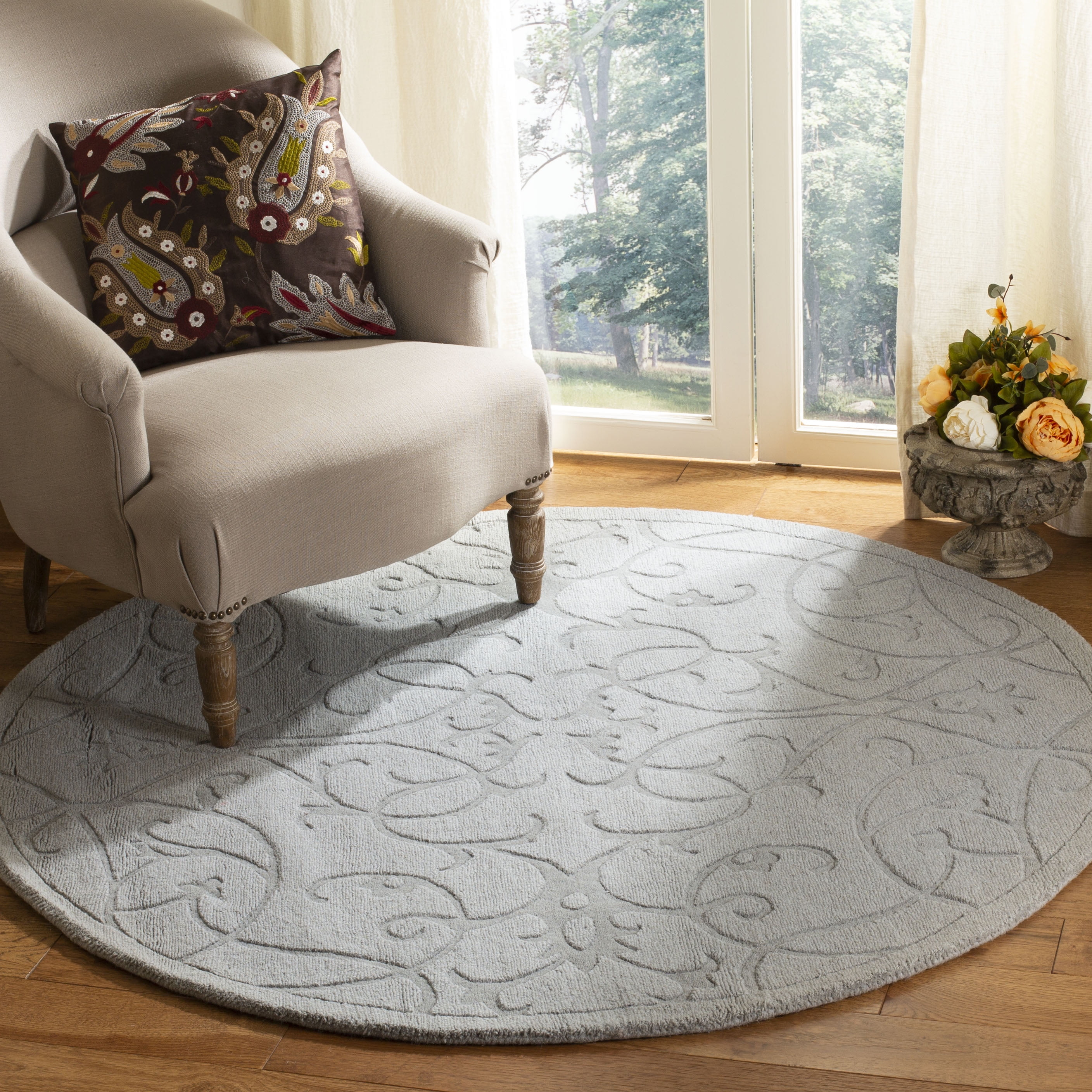 Impressions IM341 Hand Loomed Area Rug - Grey - 5' round - Safavieh.