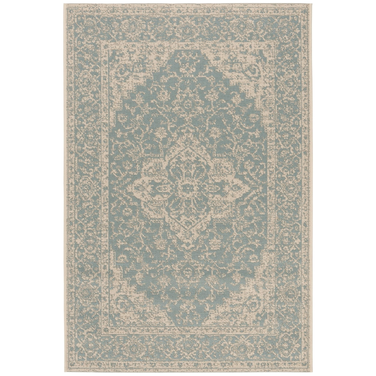 SAFAVIEH Beach House Stanice Medallion Indoor/Outdoor Area Rug, Aqua/Cream, 2'2" x 4'
