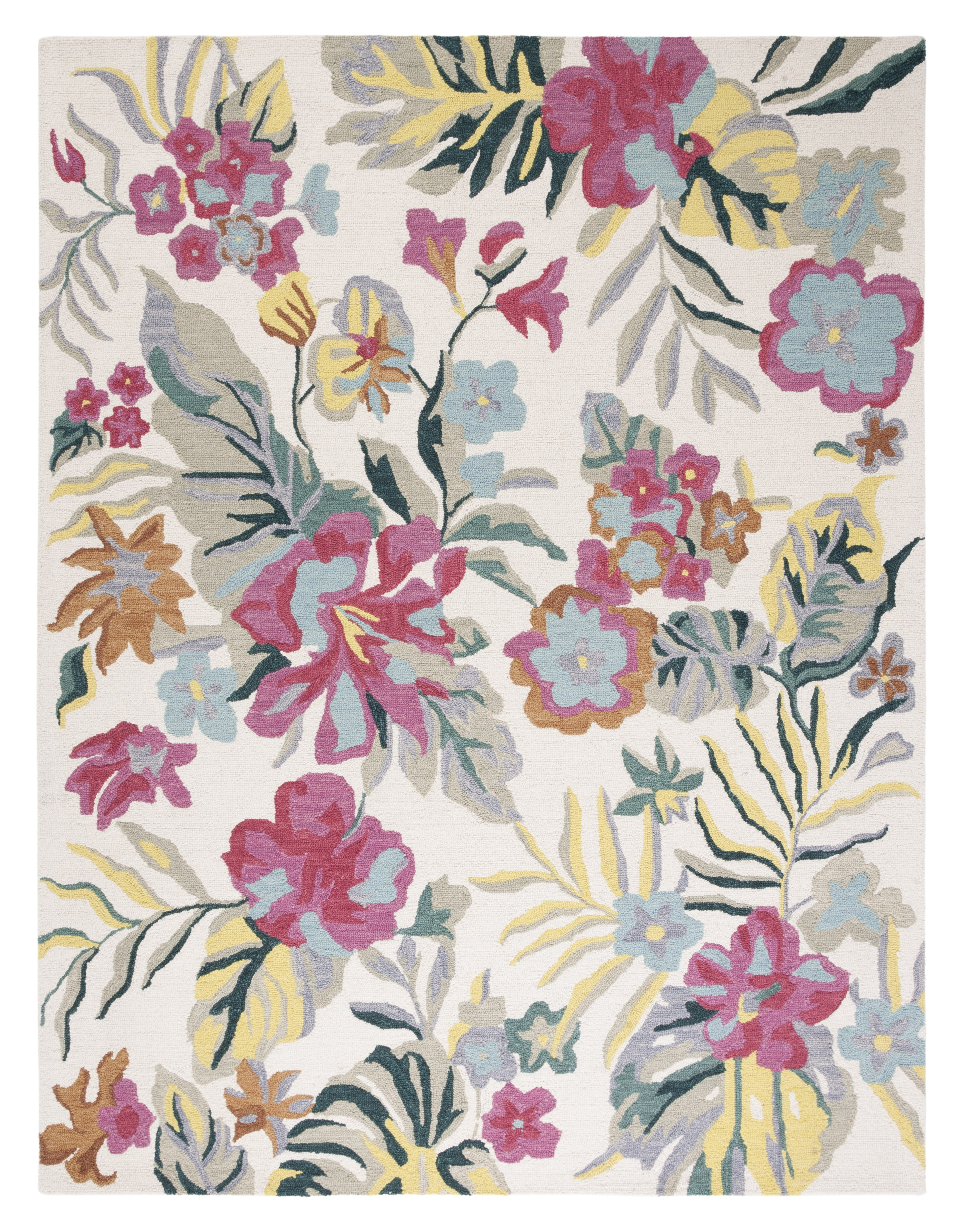SAFAVIEH Jardin Jamaar Floral Wool Area Rug, Ivory/Pink, 8' x 10'