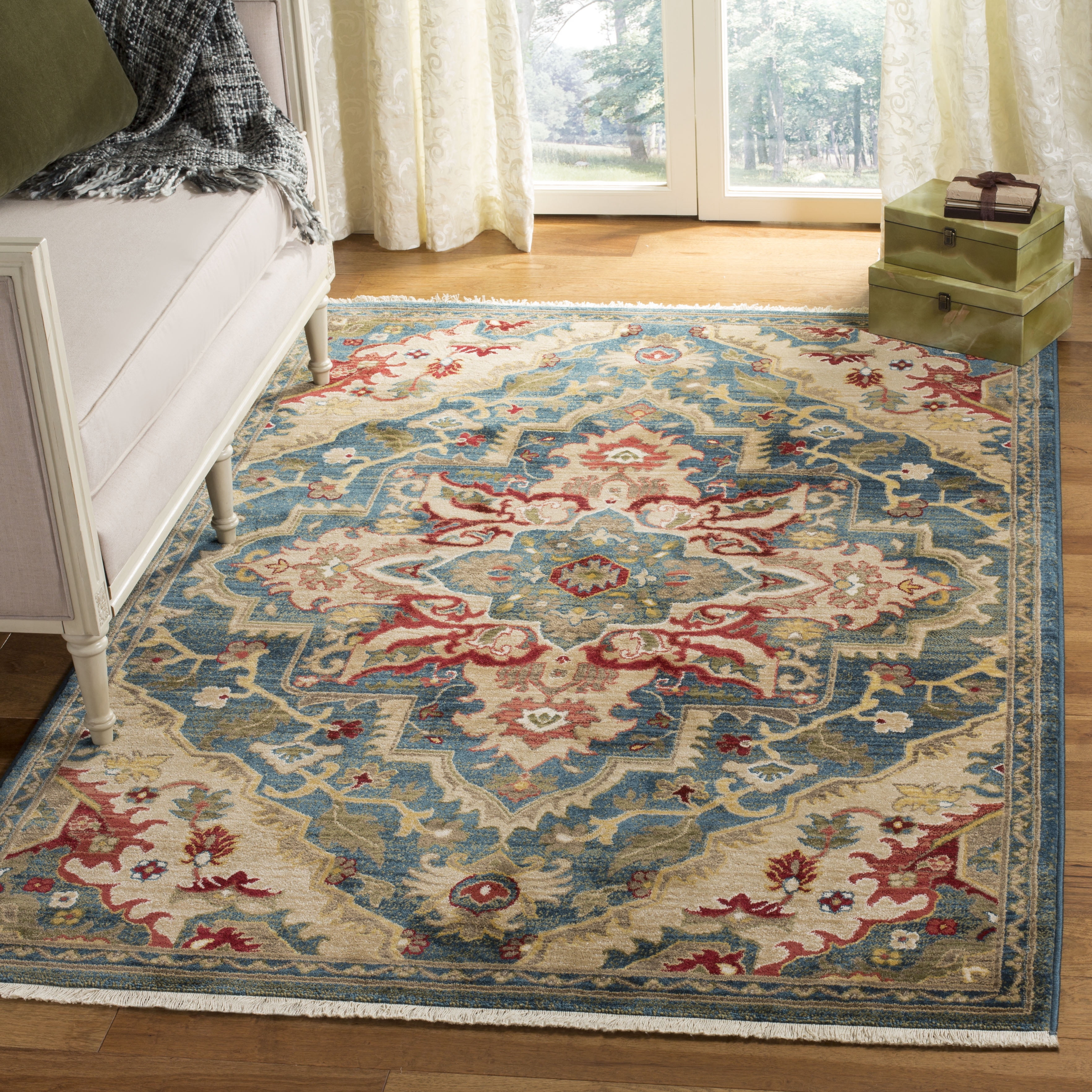 Kashan KSN304 Power Loomed Accent Rug - Blue/Beige - 3'3"x4'10" - Safavieh.