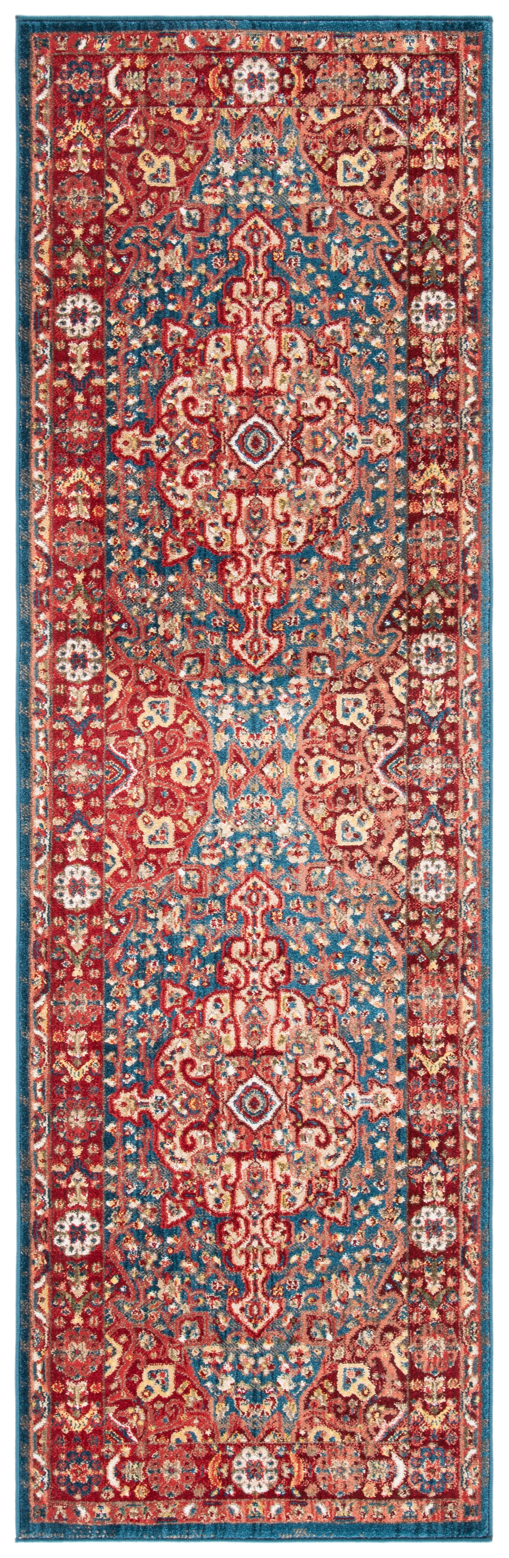 SAFAVIEH Kashan Pema Oriental Runner Rug, Blue/Red, 2'6" x 12'