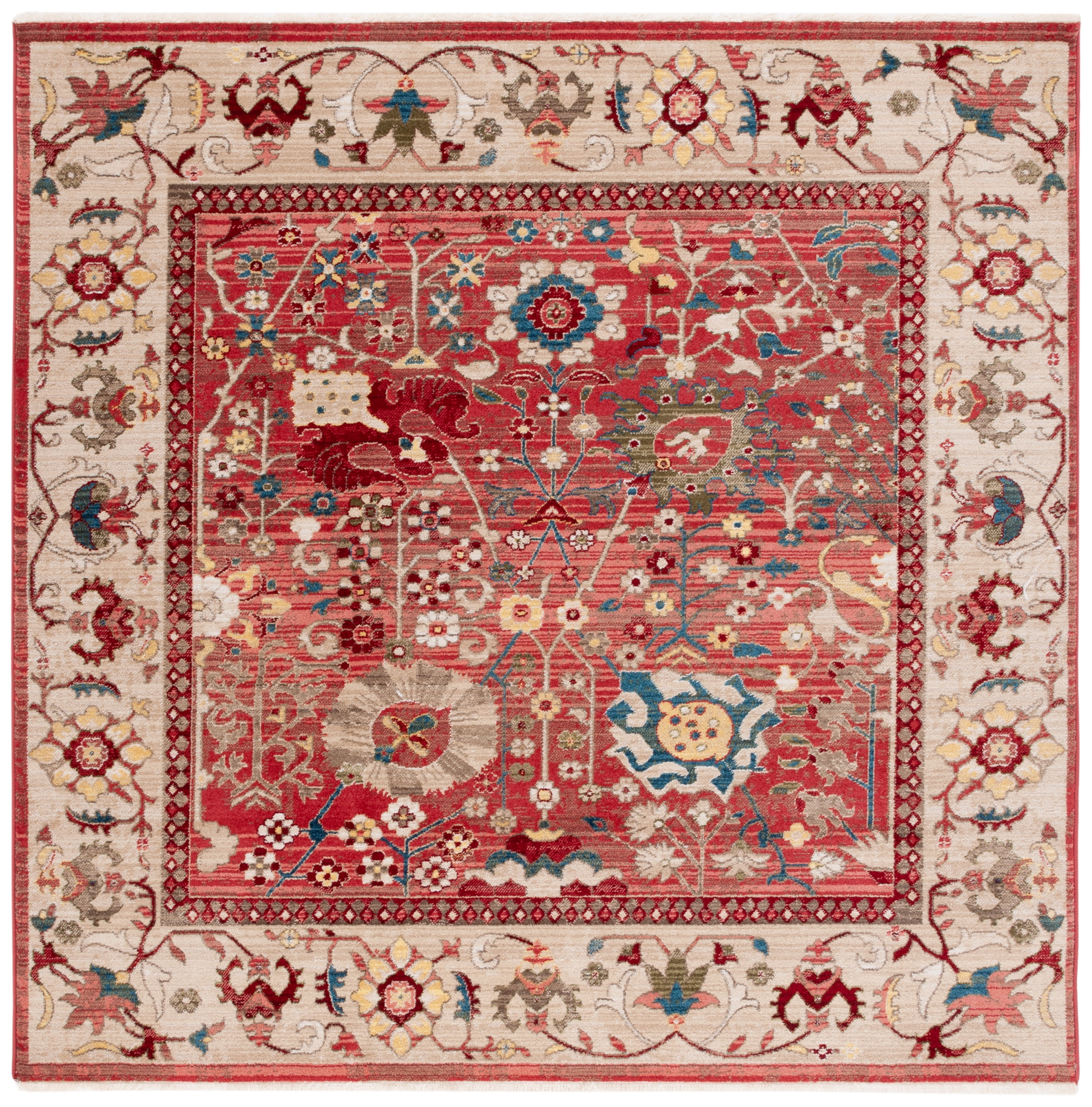 SAFAVIEH Kashan Vaska Oriental Area Rug, Ivory/Red, 6'7" x 6'7" Square