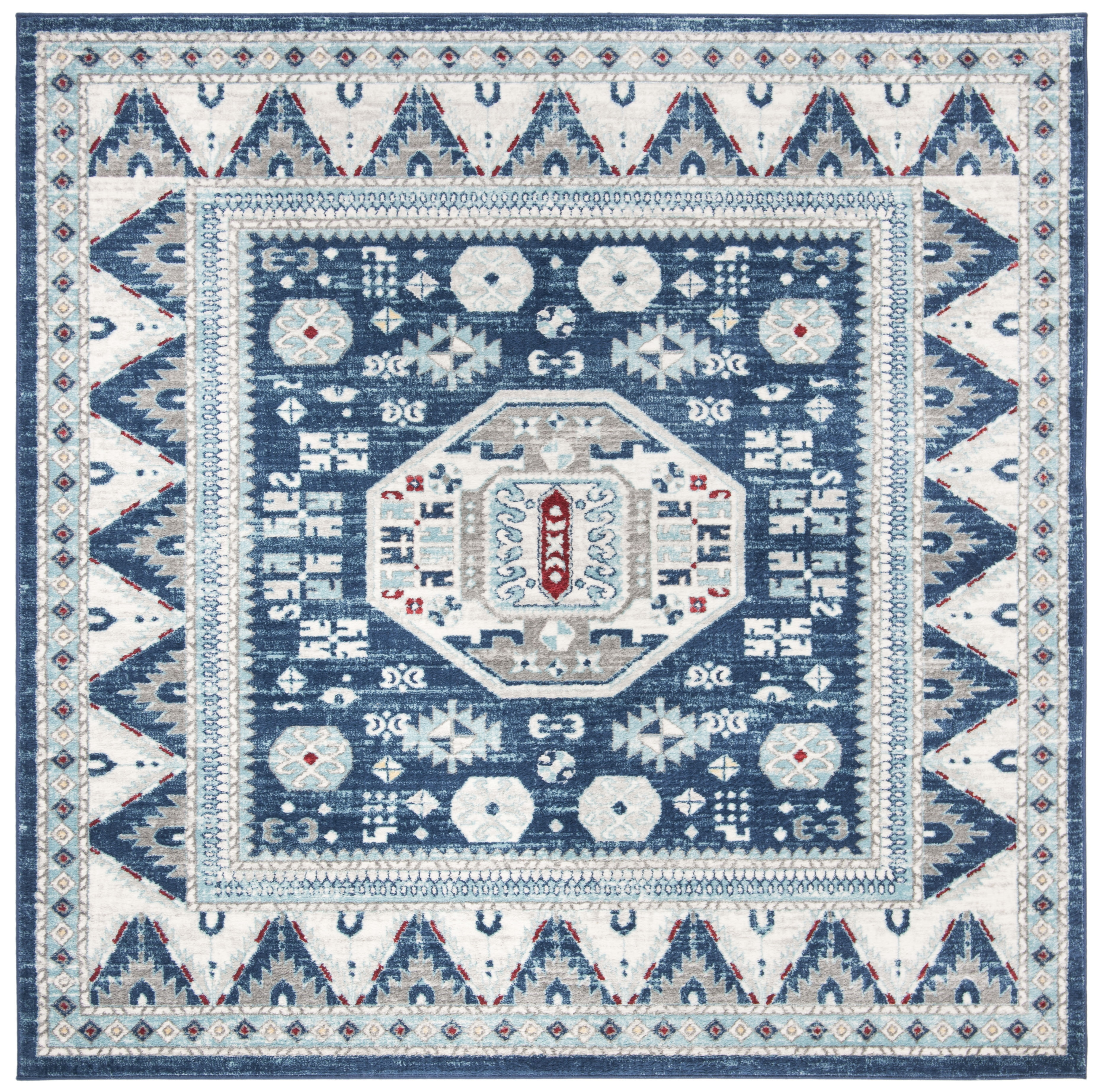 SAFAVIEH Kazak Diarmait Geometric Area Rug, Blue/Cream, 6'7" x 6'7" Square