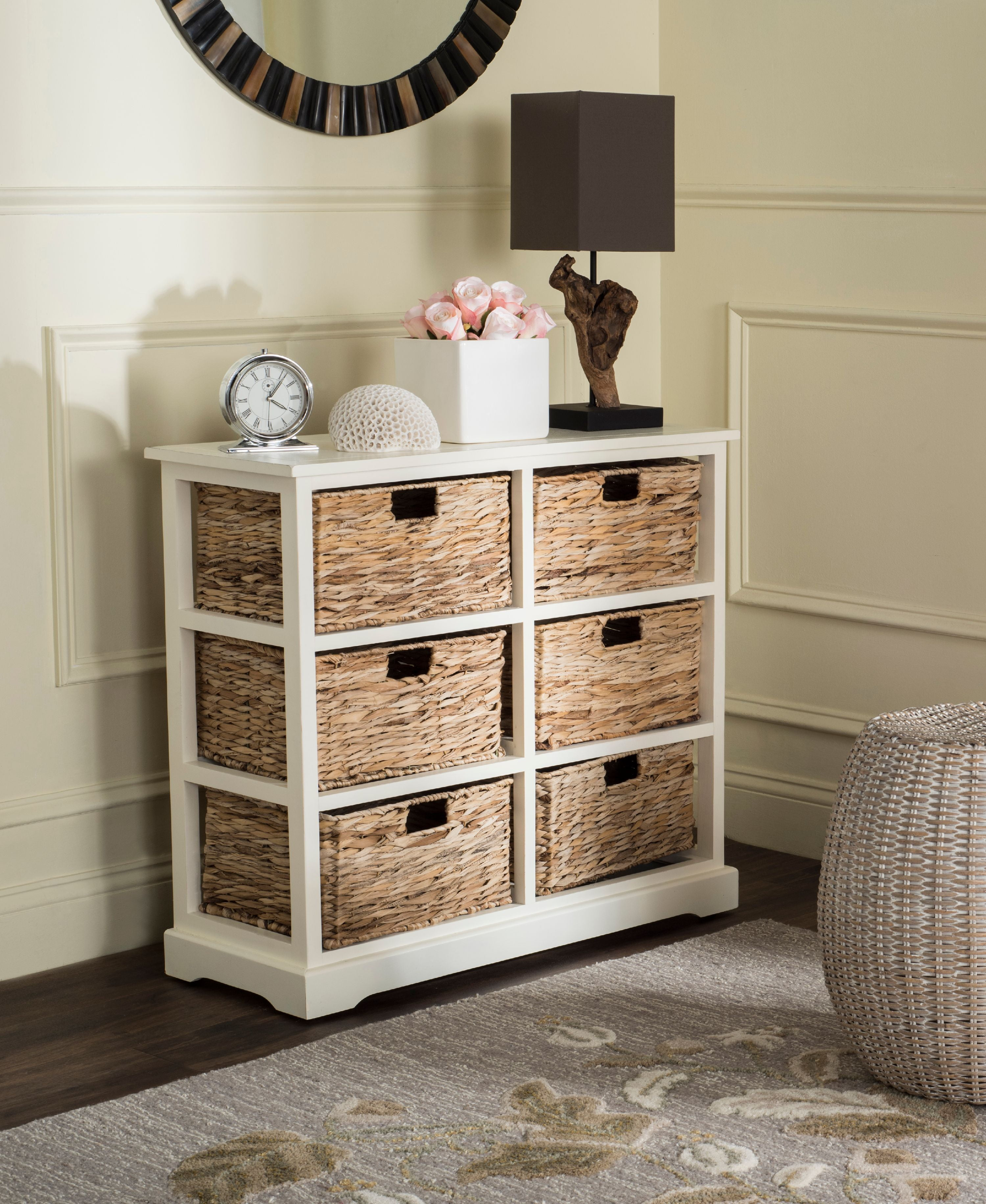 Keenan 6 Wicker Basket Storage Chest - Vintage White - Safavieh.