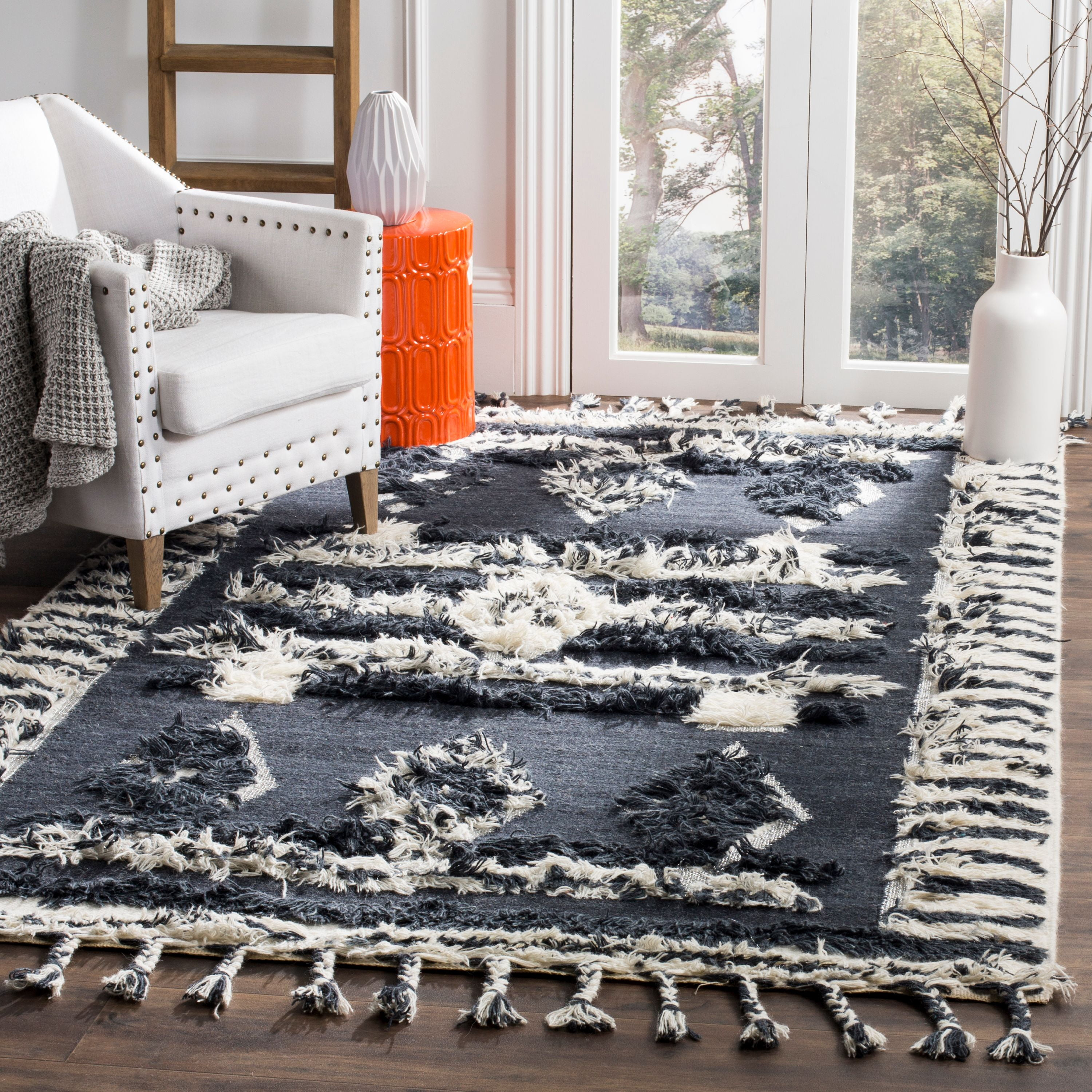 Kenya KNY601 Hand Knotted Area Rug - Charcoal/Ivory - 8'9"x11'9" - Safavieh.