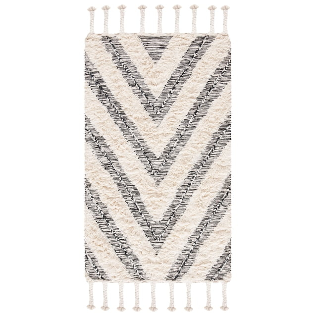 Kenya KNY901 Hand Knotted Accent Rug - Black/Ivory - 2'3"x4' - Safavieh.