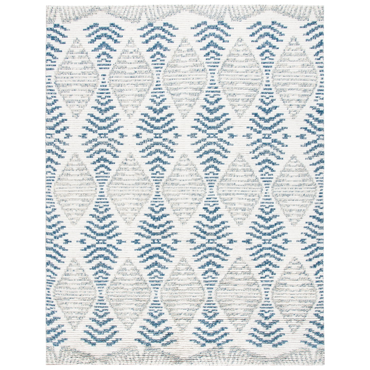 SAFAVIEH Kenya Lilly Diamond Wool Area Rug, Blue/Ivory, 9' x 12'