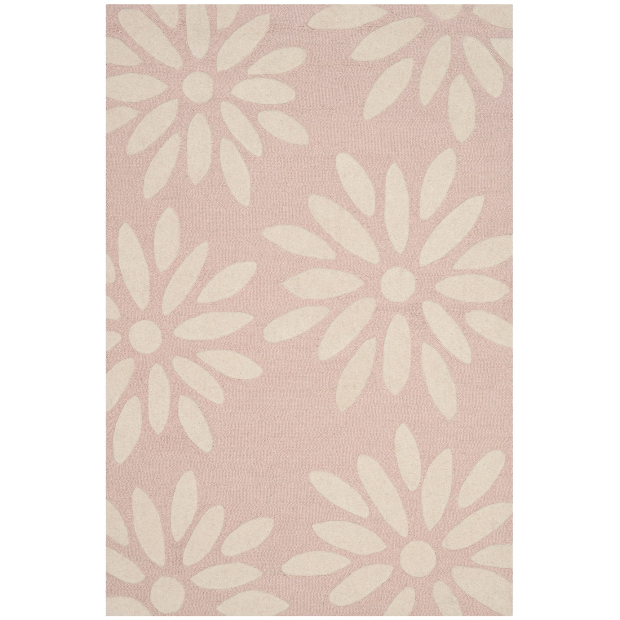 SAFAVIEH Kids Daisy Flowers Wool Area Rug, Pink/Ivory, 3' x 5'