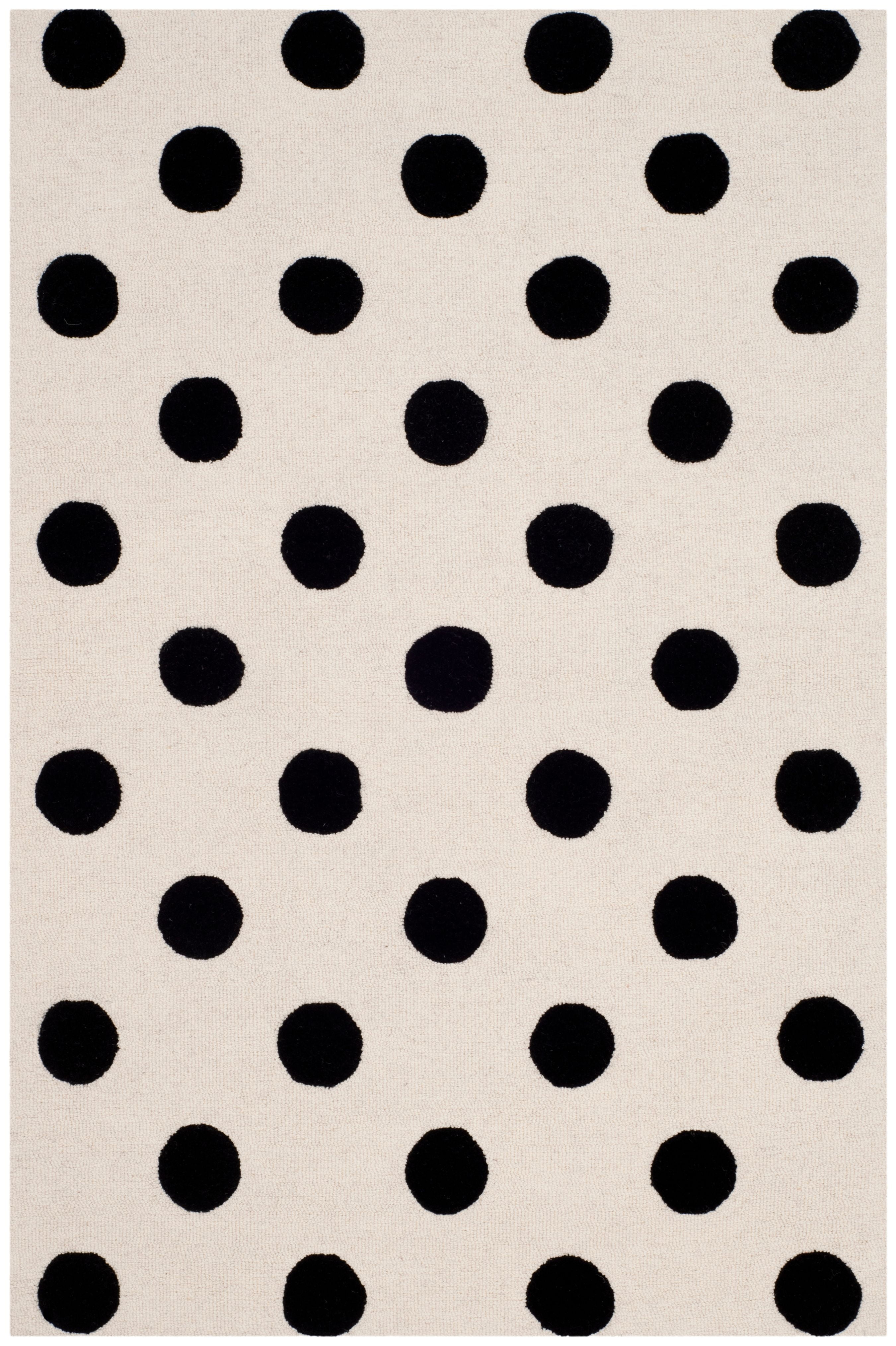 SAFAVIEH Kids Polka Dots Wool Area Rug, Ivory/Black, 3' x 5'
