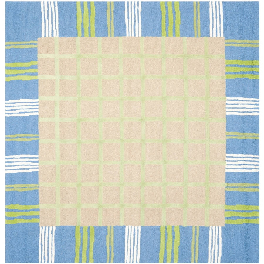 SAFAVIEH Kids Riley Geometric Bordered Cotton Area Rug, Taupe/Blue, 7' x 7' Square