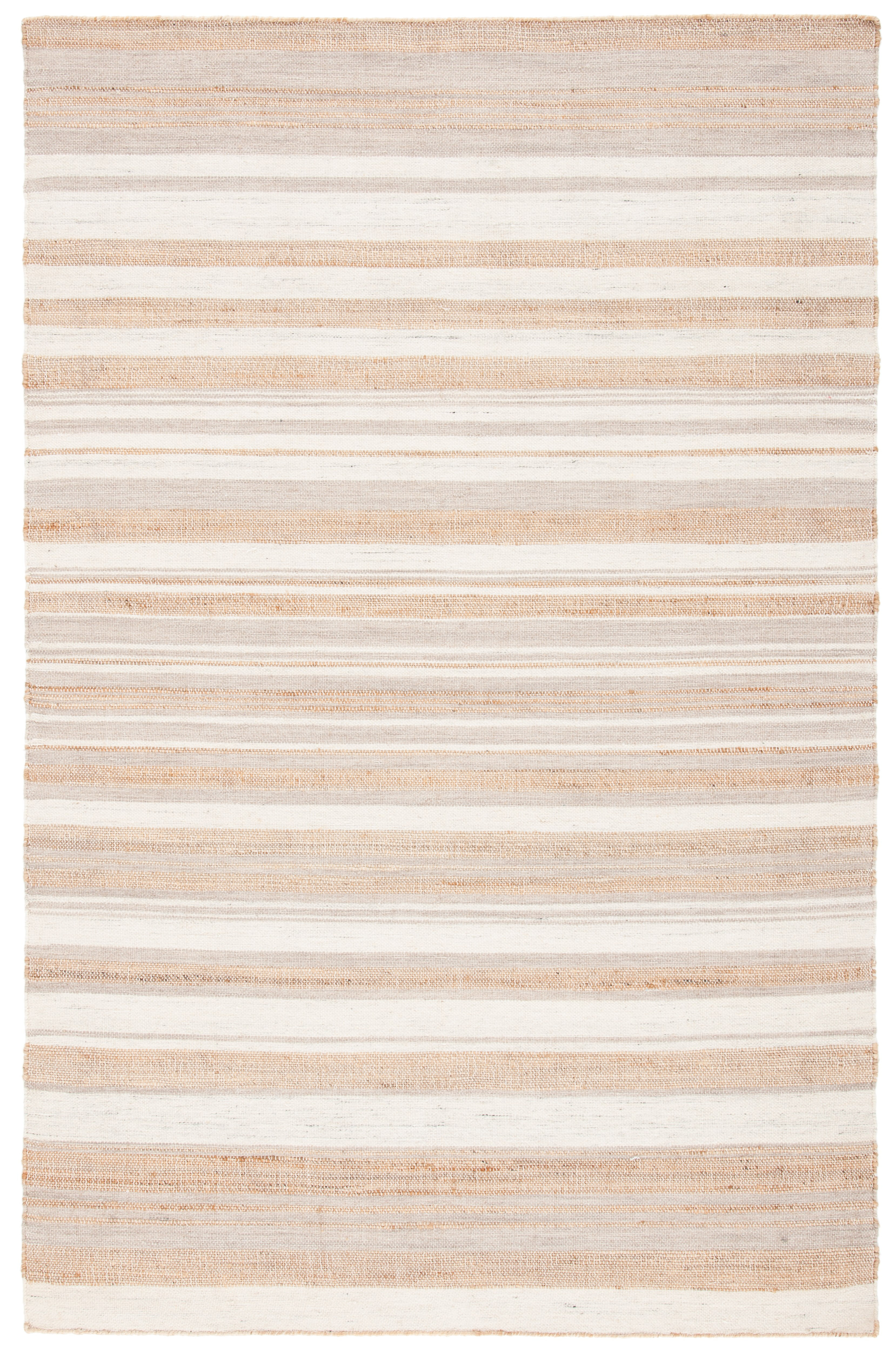 Highland Dunes Grice Hand Woven Jute/Wool Striped Rug in Natural/Ivory