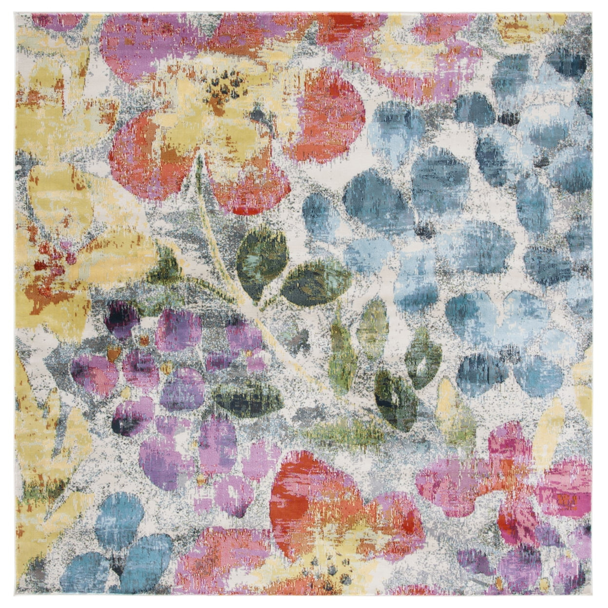 SAFAVIEH Lillian Camille Abstract Area Rug, Blue/Yellow, 3' x 3' Square