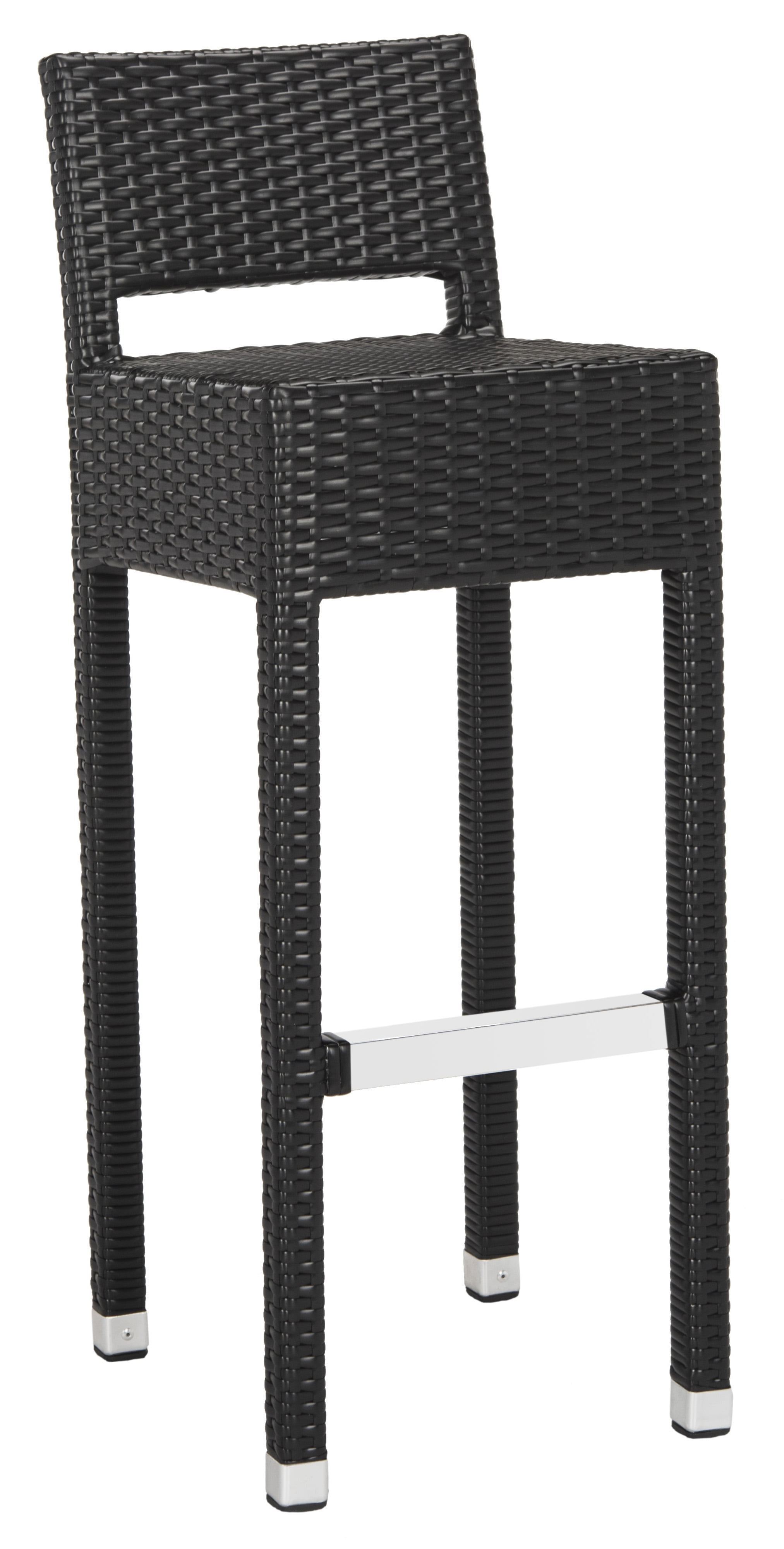 SAFAVIEH Landry 38 in. High Outdoor Patio Rattan Bar Stool, Black