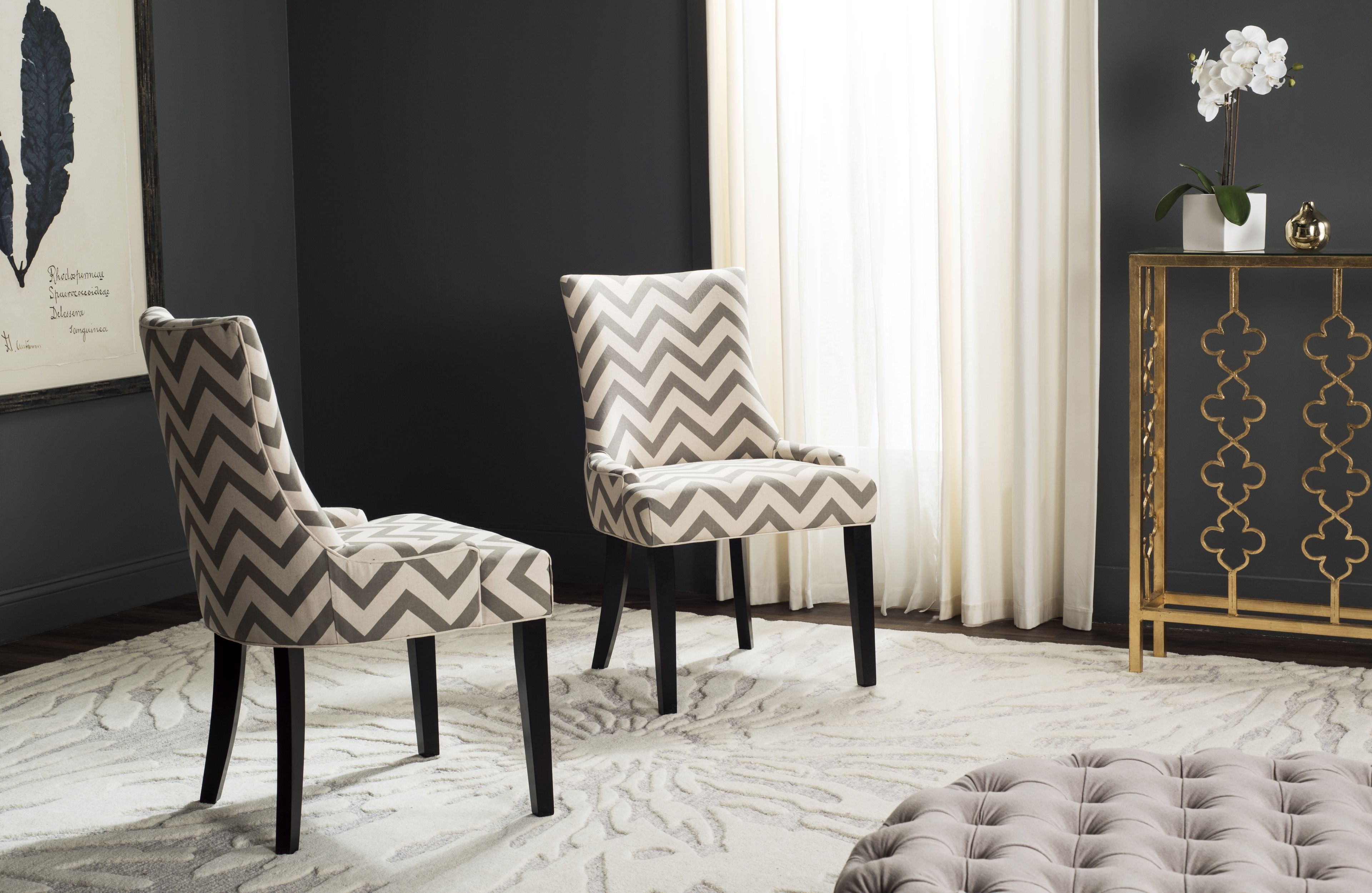 SAFAVIEH Lester 19" H Contemporary Glam Dining Chair, Grey/White/Espresso, Set of 2