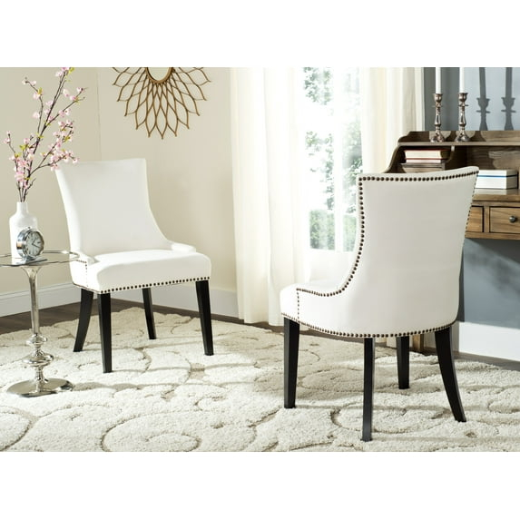 SAFAVIEH Lester 19" H Contemporary Glam Dining Chair, White/Espresso, Set of 2