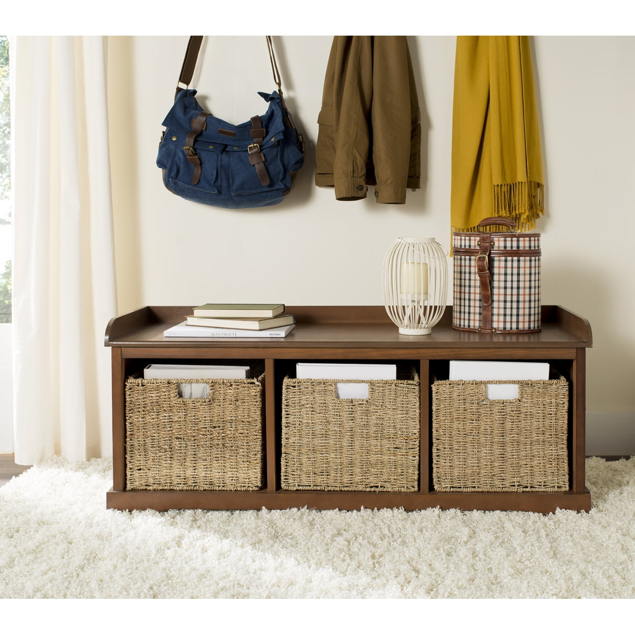 Lonan  Wicker Storage Bench - Brown - Safavieh