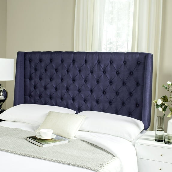 SAFAVIEH London Retro Winged Tufted Headboard with Flat Nail Heads, Full, Navy