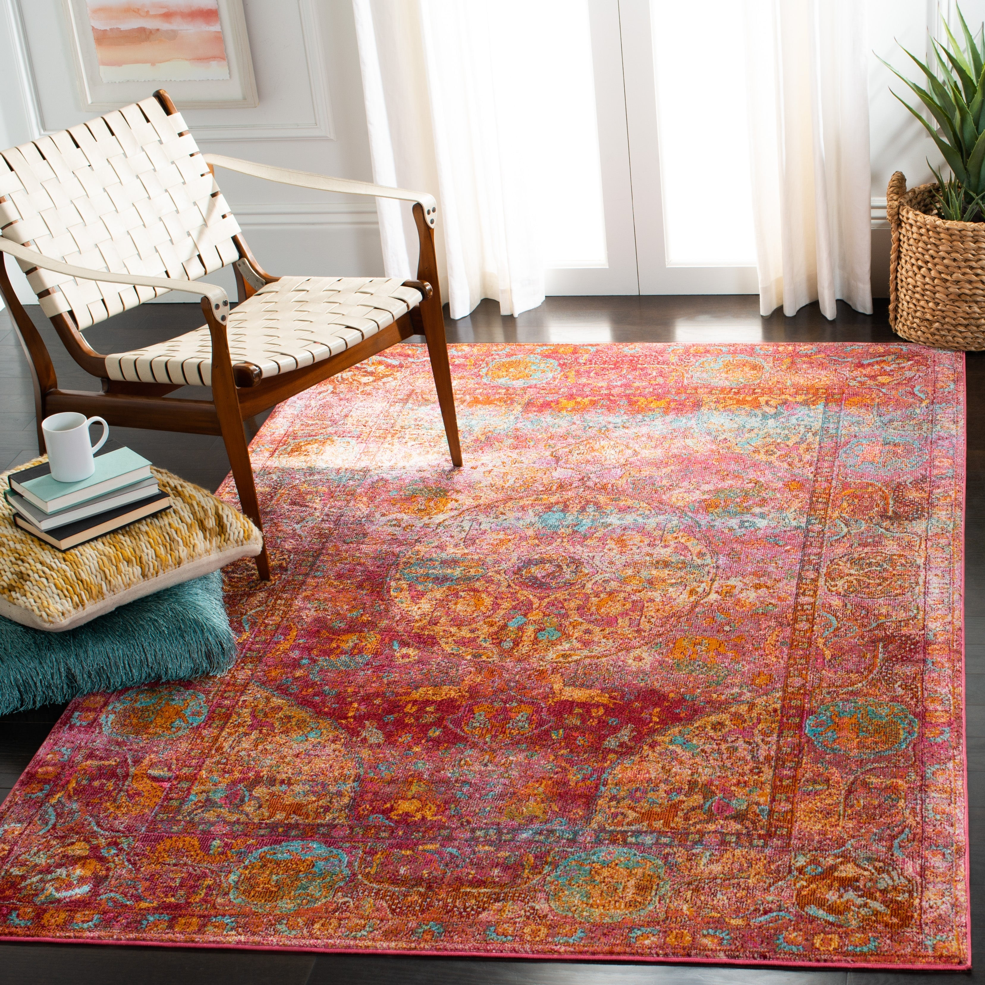SAFAVIEH Luxor Metha Floral Bordered Area Rug, Fuchsia/Gold, 4' x 6'