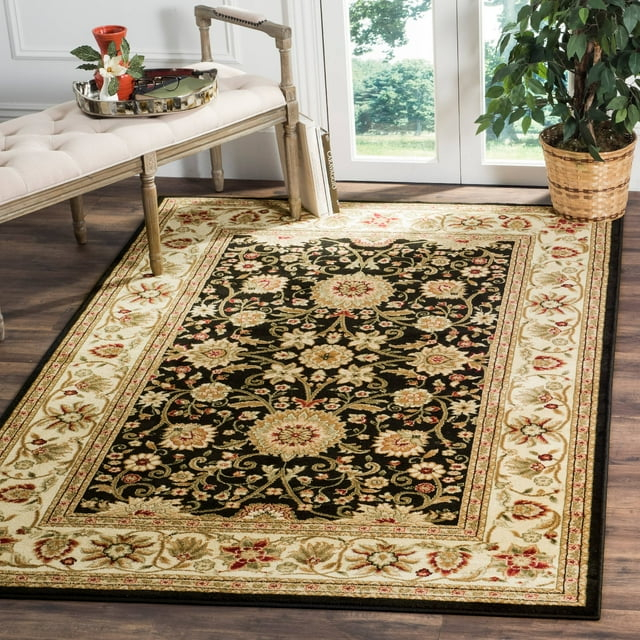 SAFAVIEH Lyndhurst Victoria Traditional Floral Area Rug, Black/Ivory, 4' x 6'