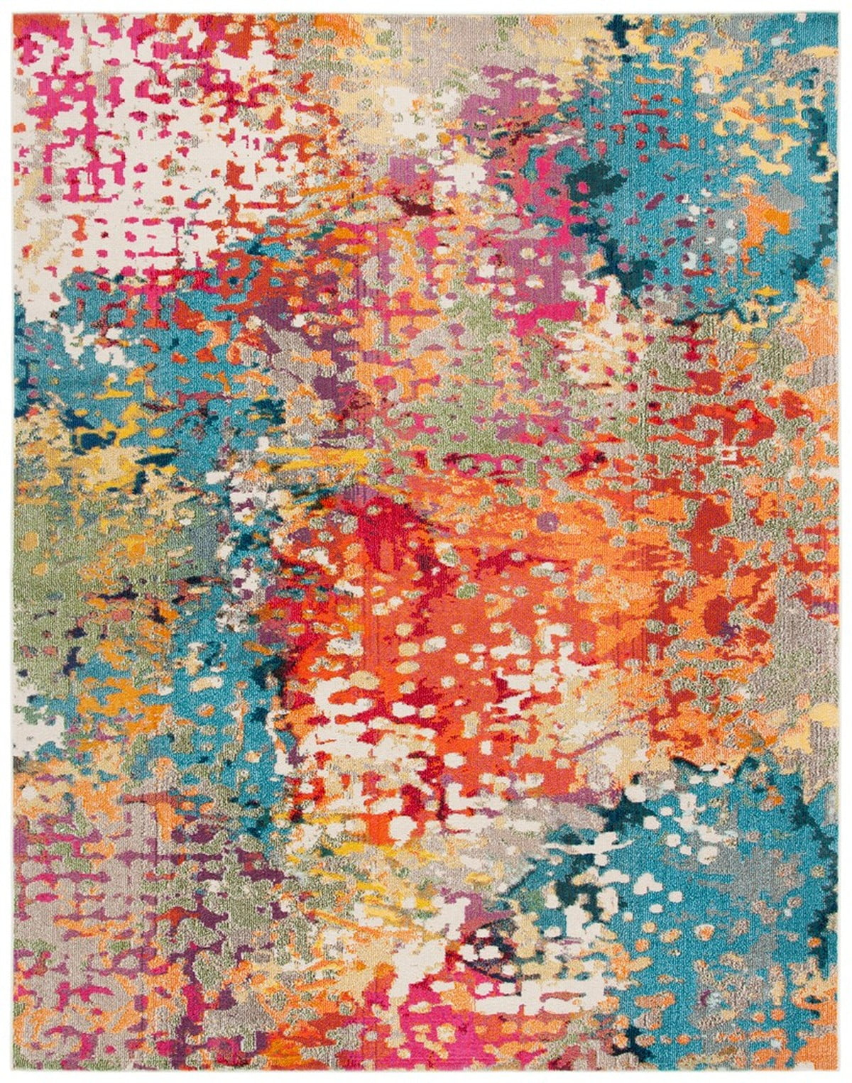 SAFAVIEH Madison Colleen Abstract Distressed Area Rug, Ivory/Multi, 9' x 12'