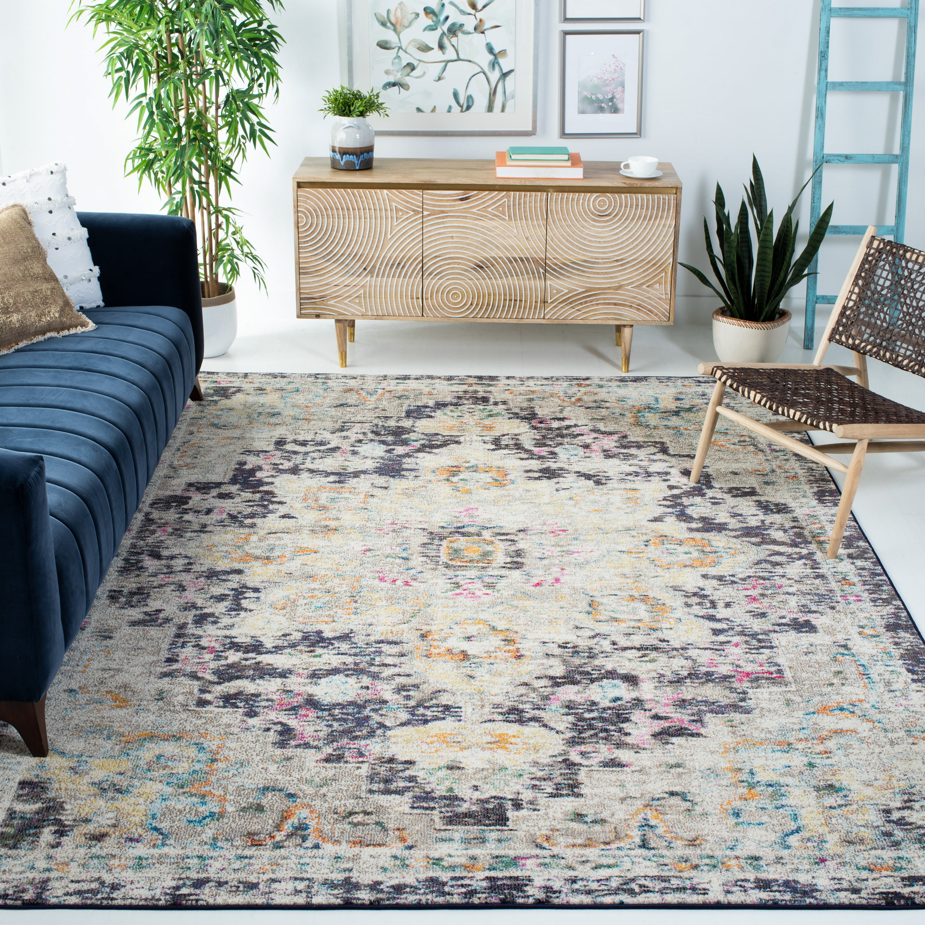 SAFAVIEH Madison Dalia Vintage Traditional Area Rug, Black/Gold, 10' x 14'
