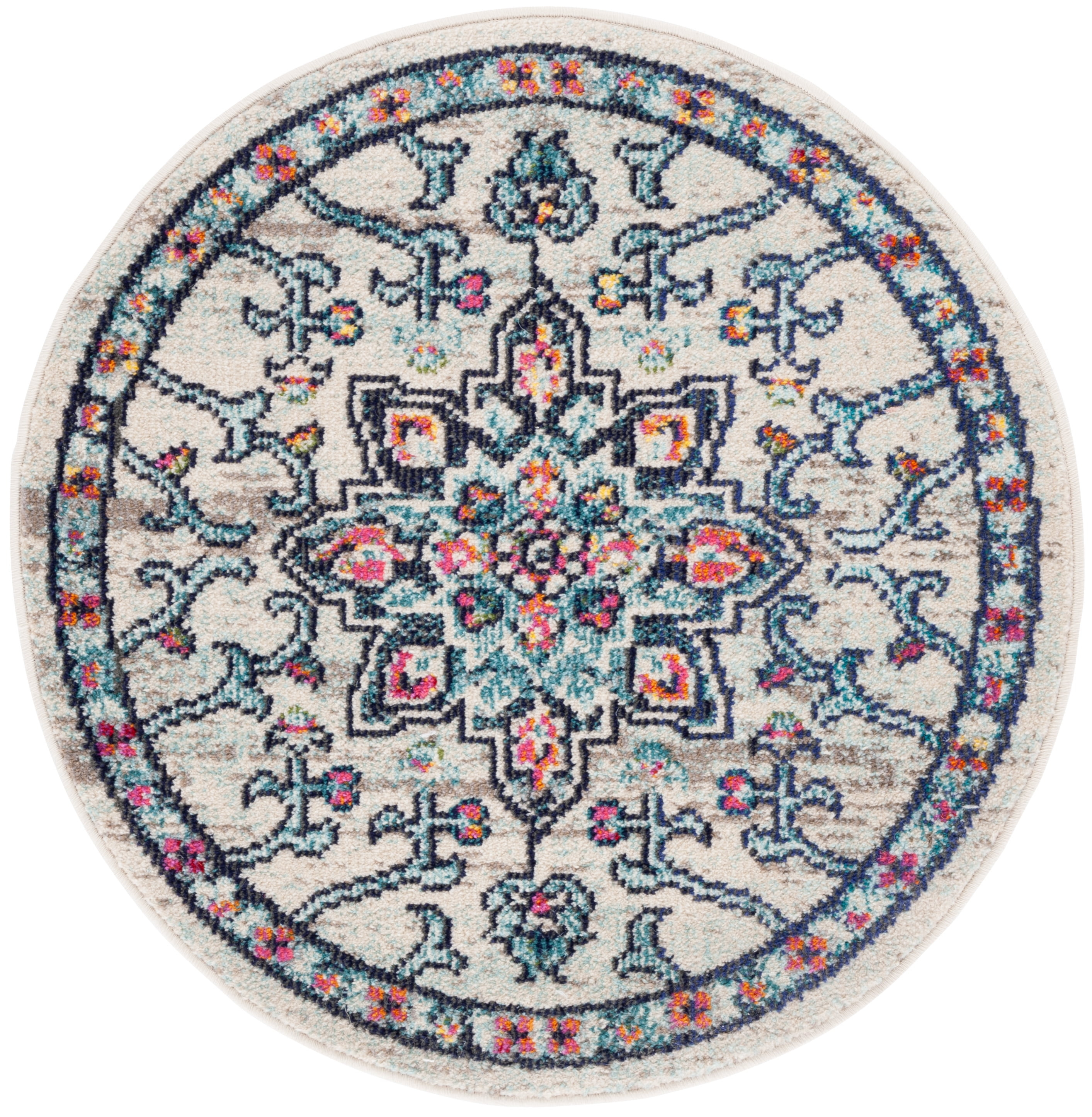 SAFAVIEH Madison Dalia Vintage Traditional Area Rug, Cream/Blue, 5' x 5' Round