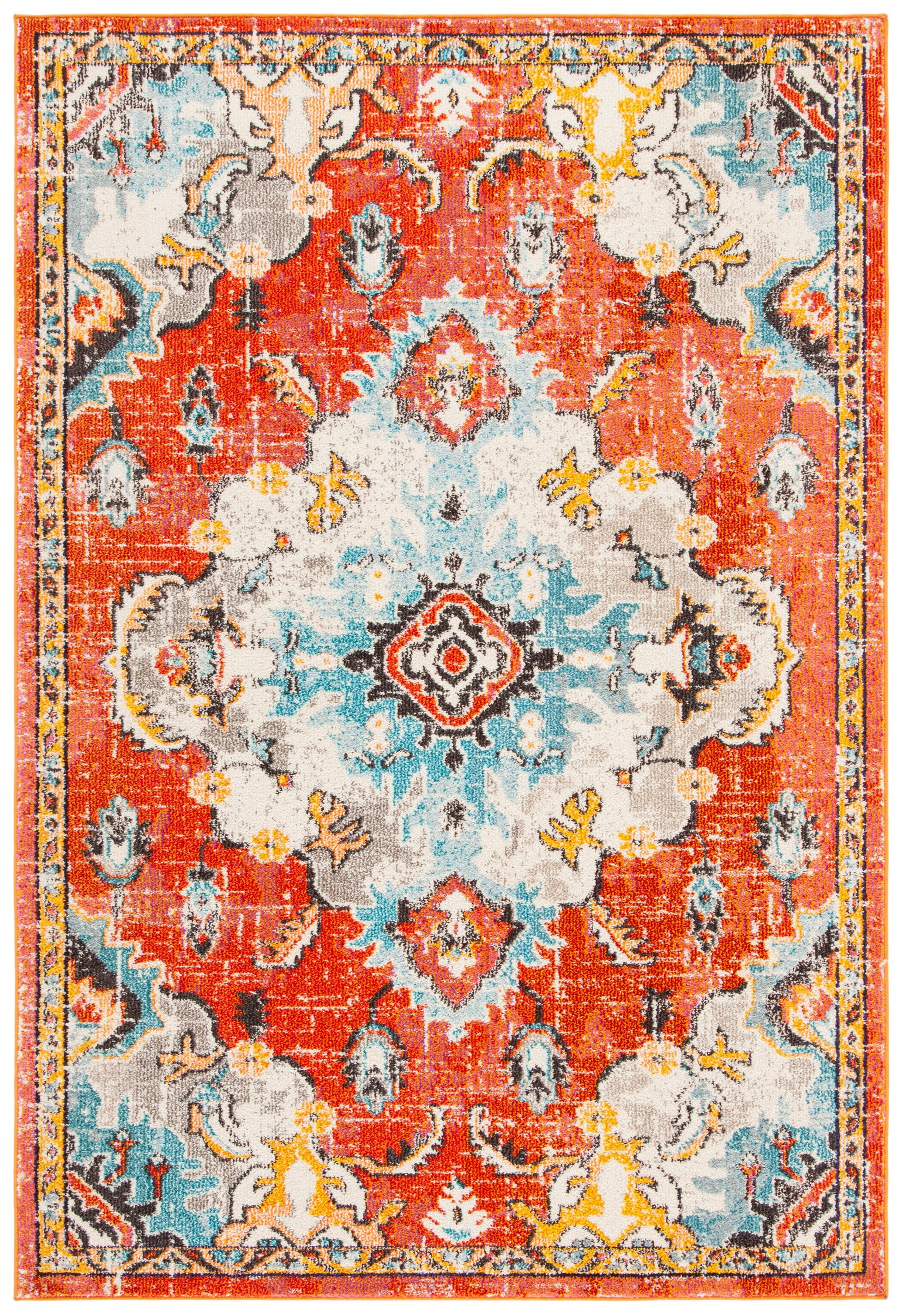 SAFAVIEH Madison Elinor Traditional Distressed Area Rug, Orange/Light Blue, 9' x 12'