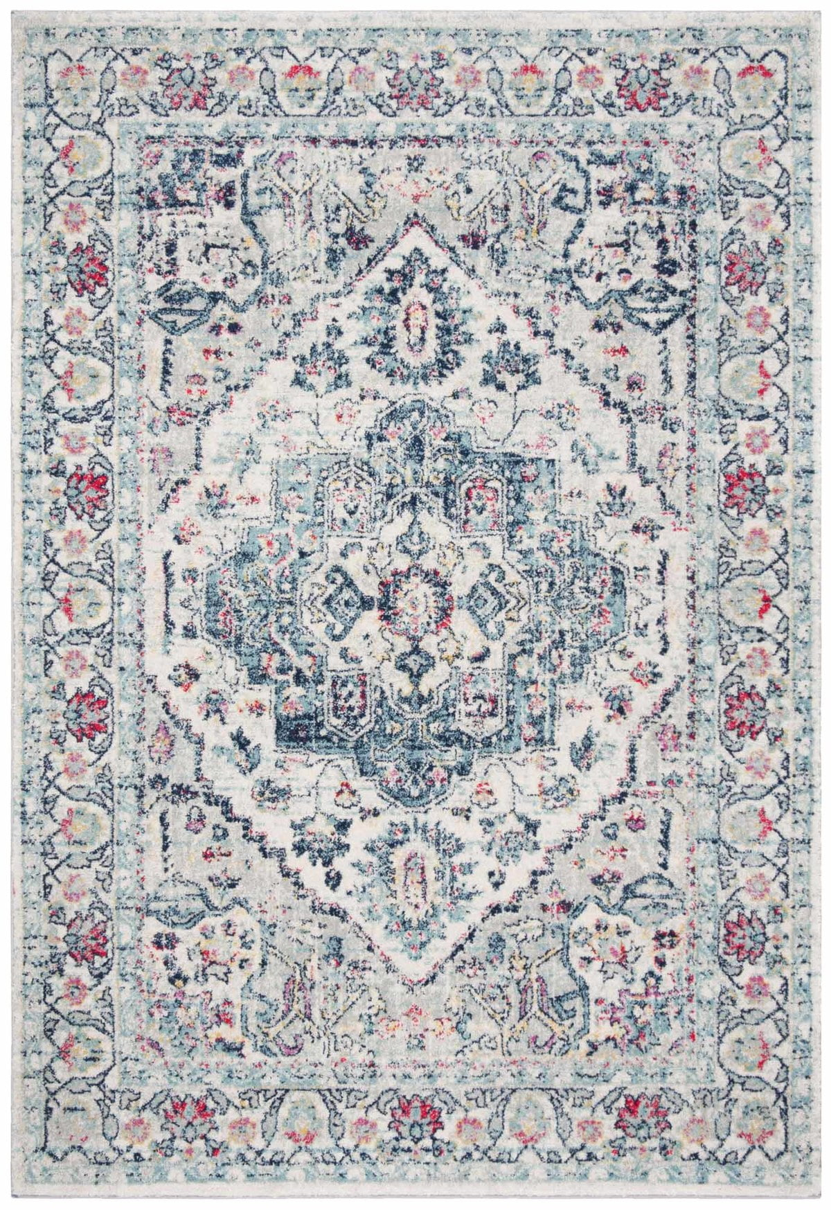 SAFAVIEH Madison Hildred Floral Bordered Area Rug, Navy/Fuchsia, 6' x 9'