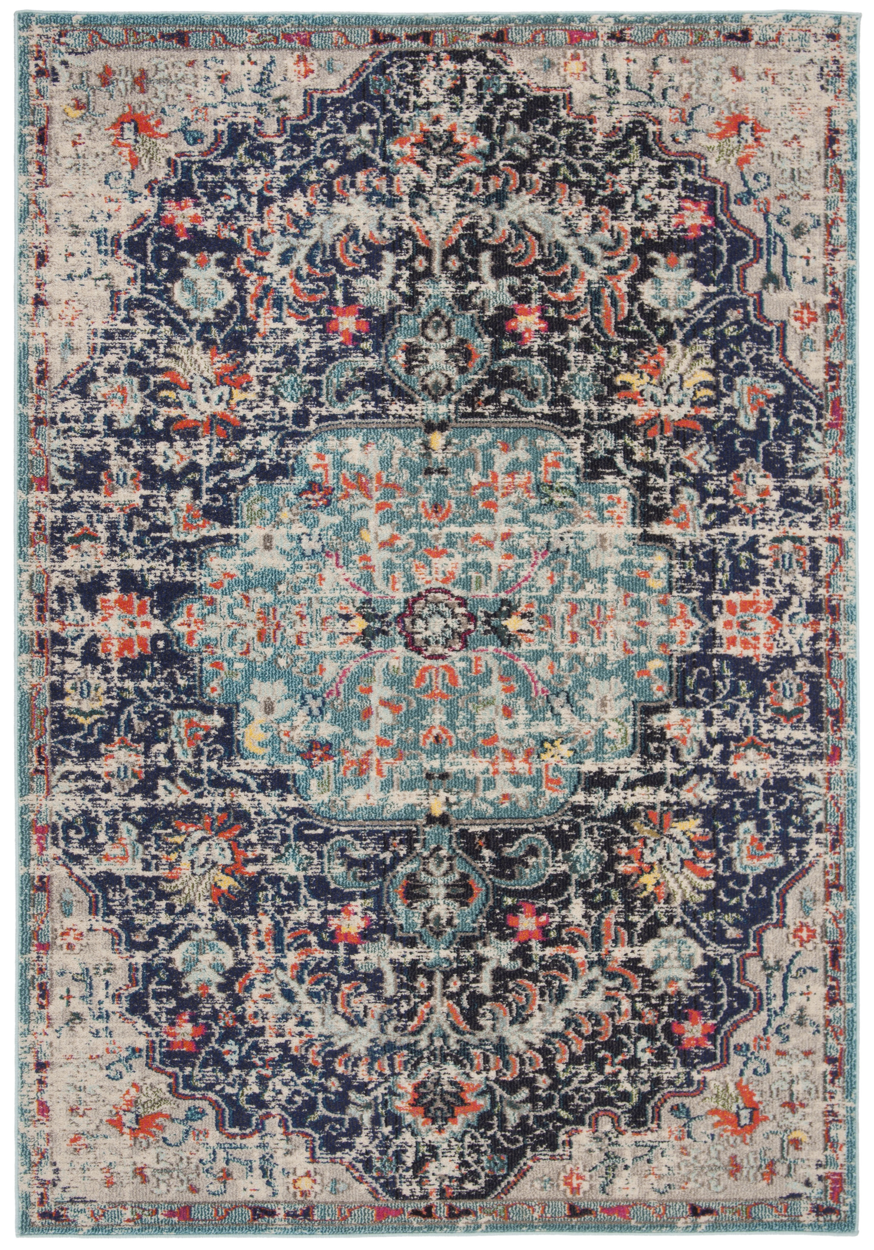 SAFAVIEH Madison Joandra Vintage Floral Area Rug, Black/Teal, 5' x 7'