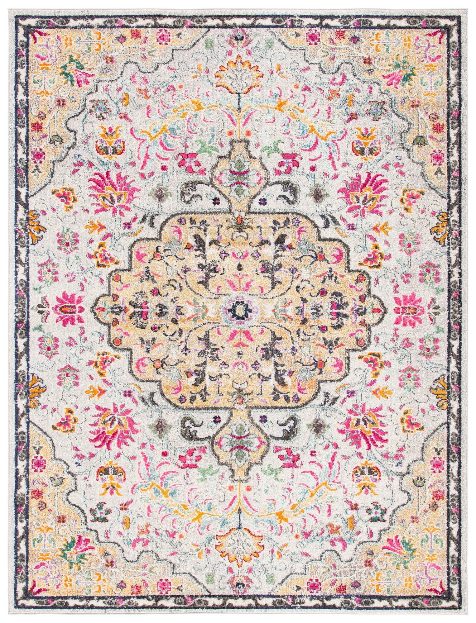 SAFAVIEH Madison Joandra Vintage Floral Area Rug, Grey/Gold, 9' x 12'