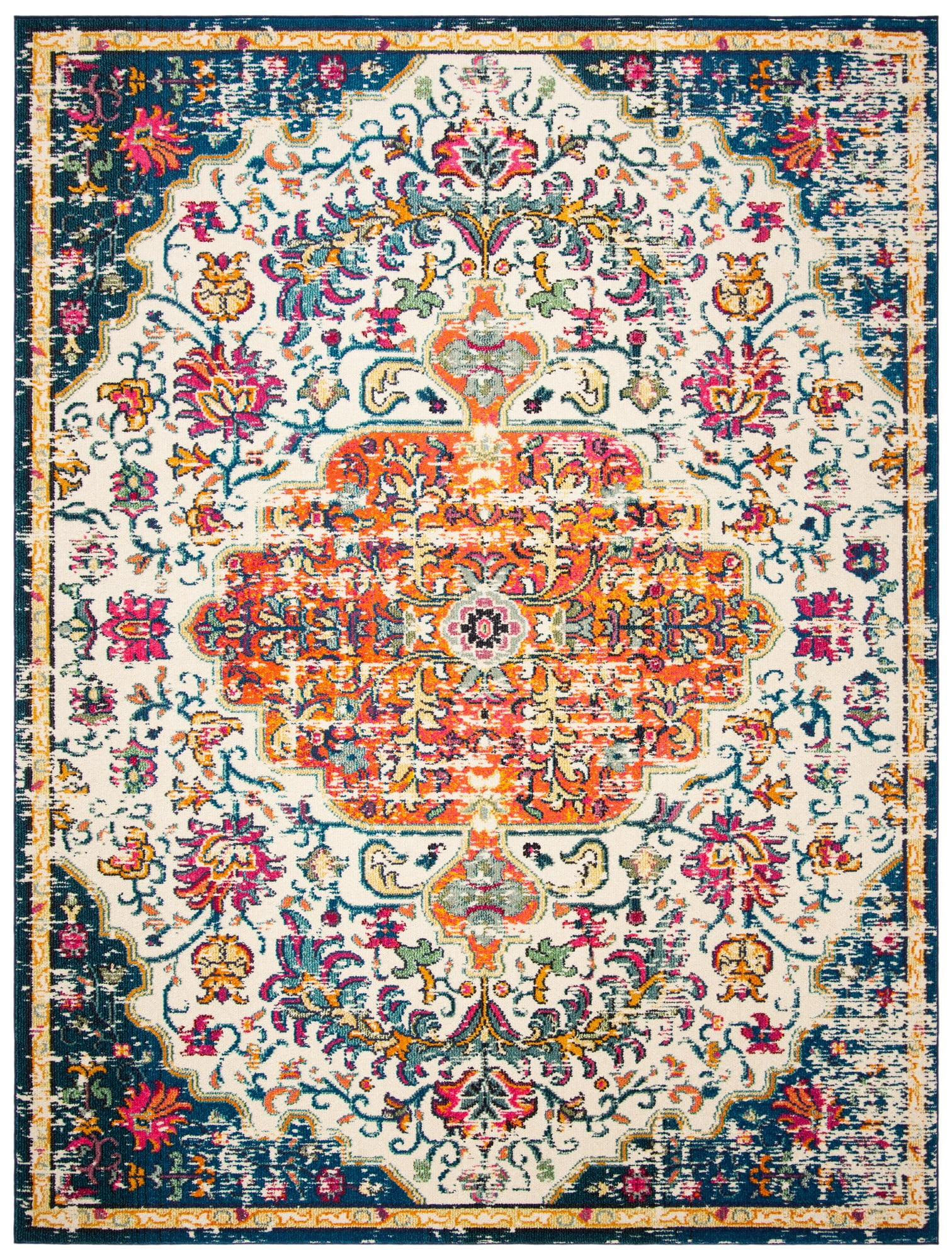SAFAVIEH Madison Joandra Vintage Floral Area Rug, Ivory/Orange, 10' x 14'