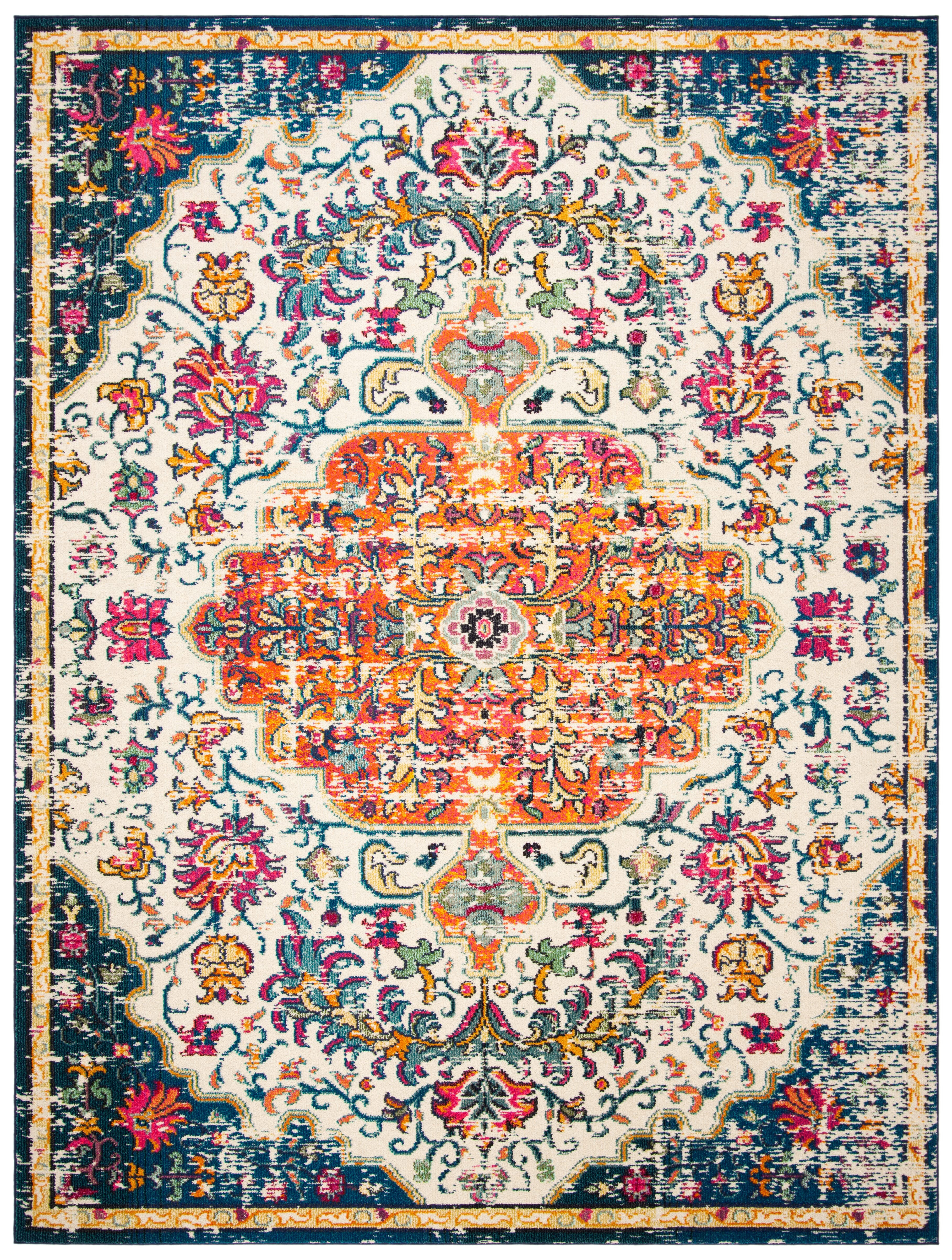 SAFAVIEH Madison Joandra Vintage Floral Area Rug, Ivory/Orange, 10' x 14'