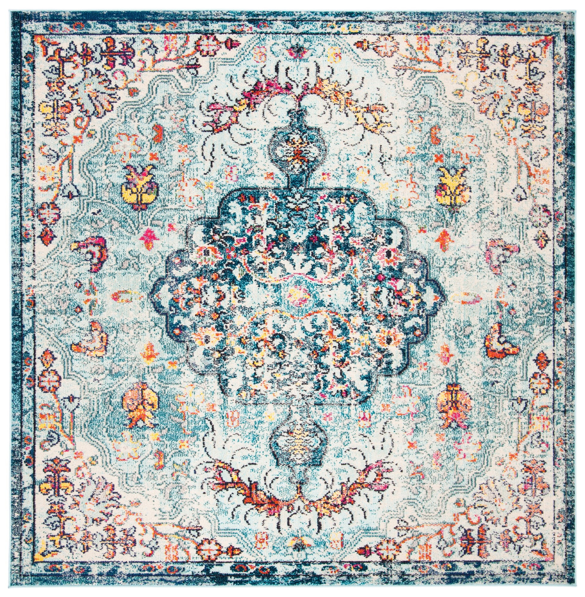 SAFAVIEH Madison Joandra Vintage Floral Area Rug, Navy/Light Blue, 11' x 11' Square