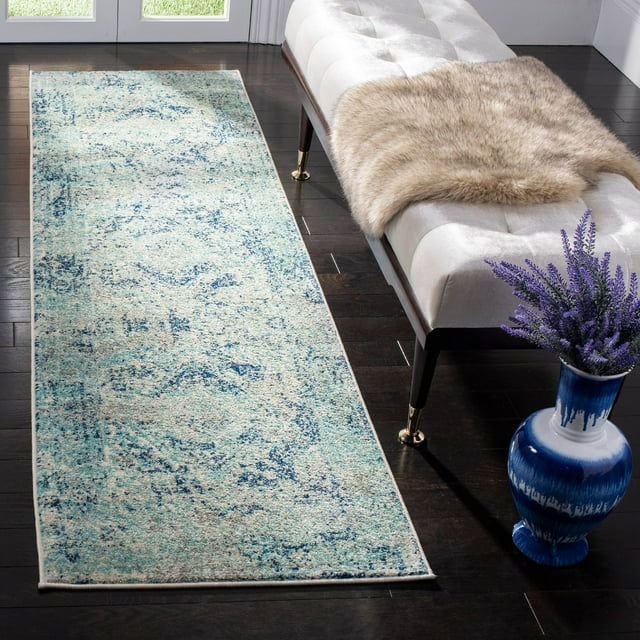 Madison MAD152 Power Loomed Indoor Runner Rug - Ivory/Blue - 2'3"x14' - Safavieh
