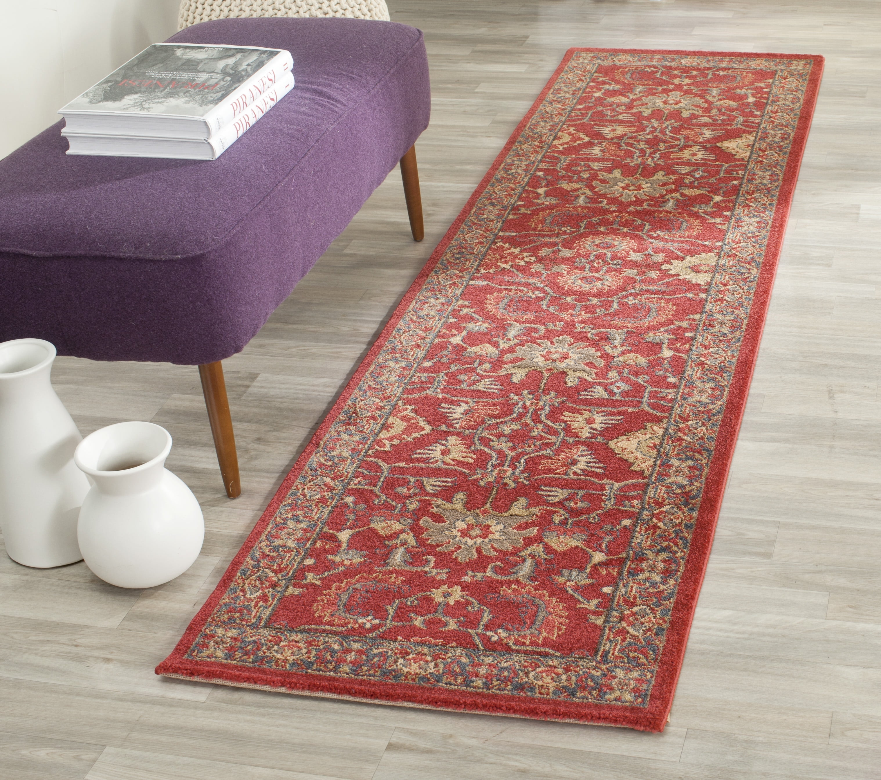 SAFAVIEH Mahal Bentley Oriental Runner Rug, Red/Navy, 2'2" x 22'