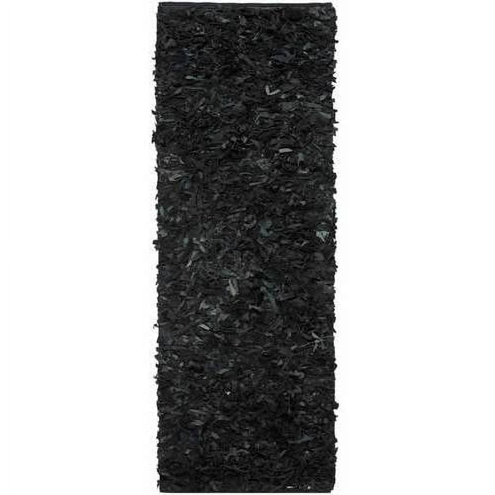 Leather Shag LSG511 Hand Knotted Area Rug - Black - 8'x8' - Safavieh.