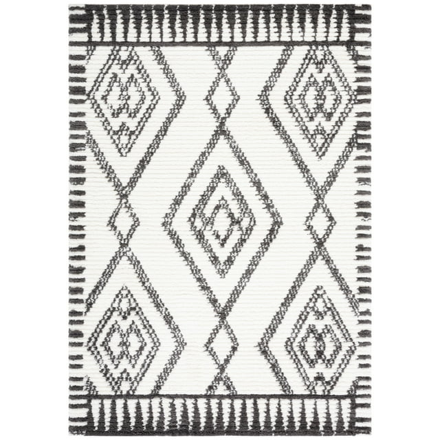 SAFAVIEH Marrakesh Xzavier Diamond Polyester Area Rug, Ivory/Dark Grey, 9' x 12'