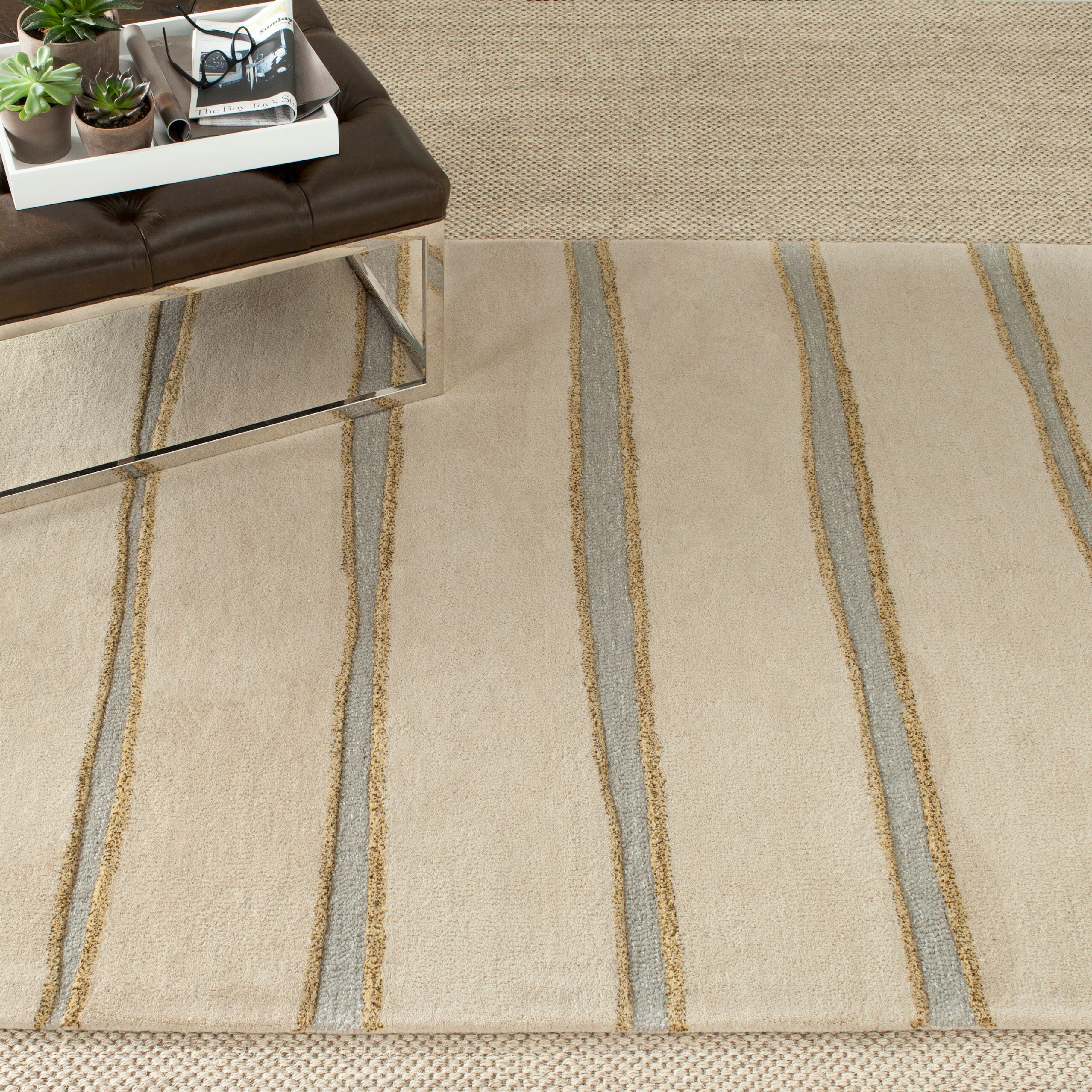 Martha Stewart Chalk Stripe - MSR3617 - Indoor Hand Tufted Area Rugs - B Wheat F Bge - 9'6"x13'6"
