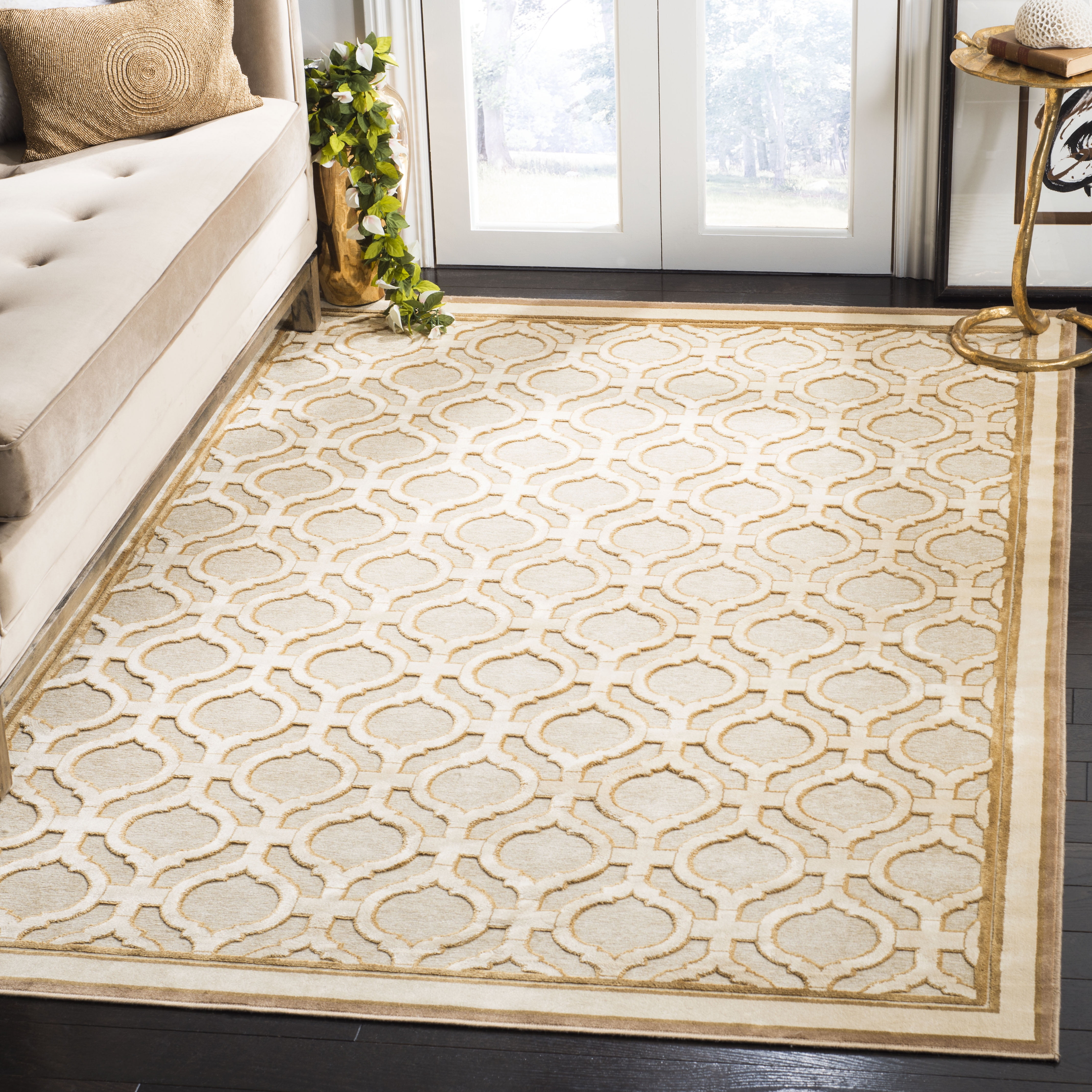 SAFAVIEH Martha Stewart Geometric Quatrefoil Bordered Area Rug, Shortbread, 6'7" x 9'2"