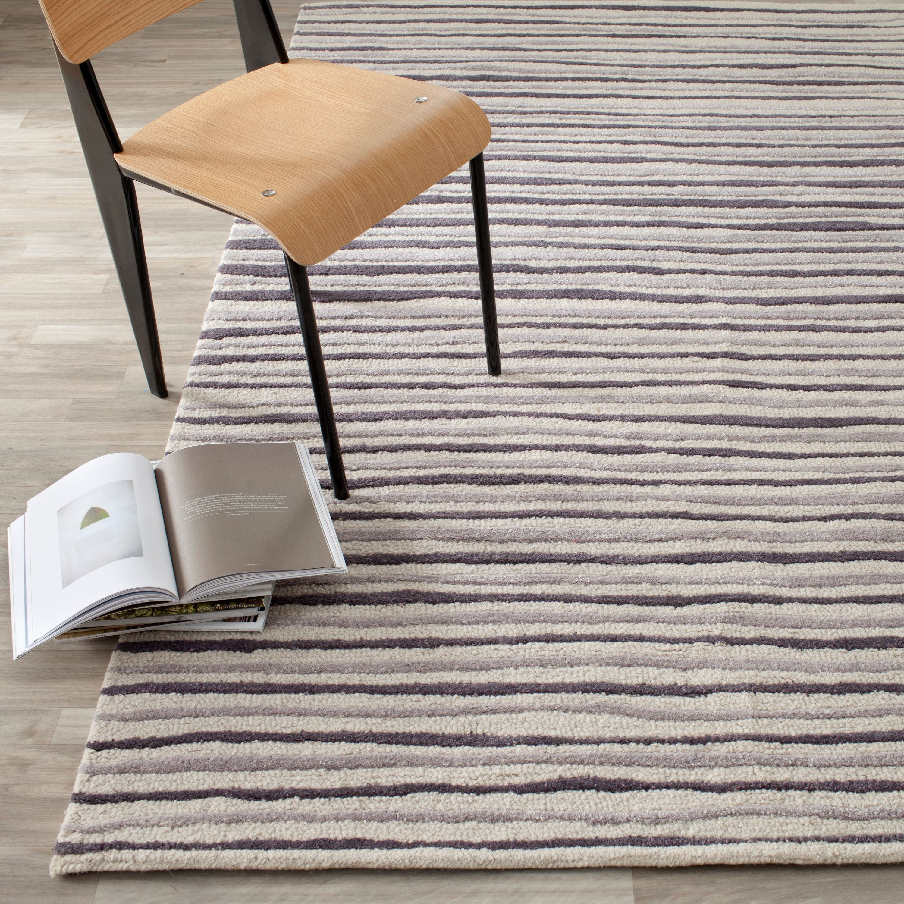 Martha Stewart Hand Drawn Stripe - MSR3619 - Indoor Hand Tufted Area Rugs - Wampum Purple - 4'x6'