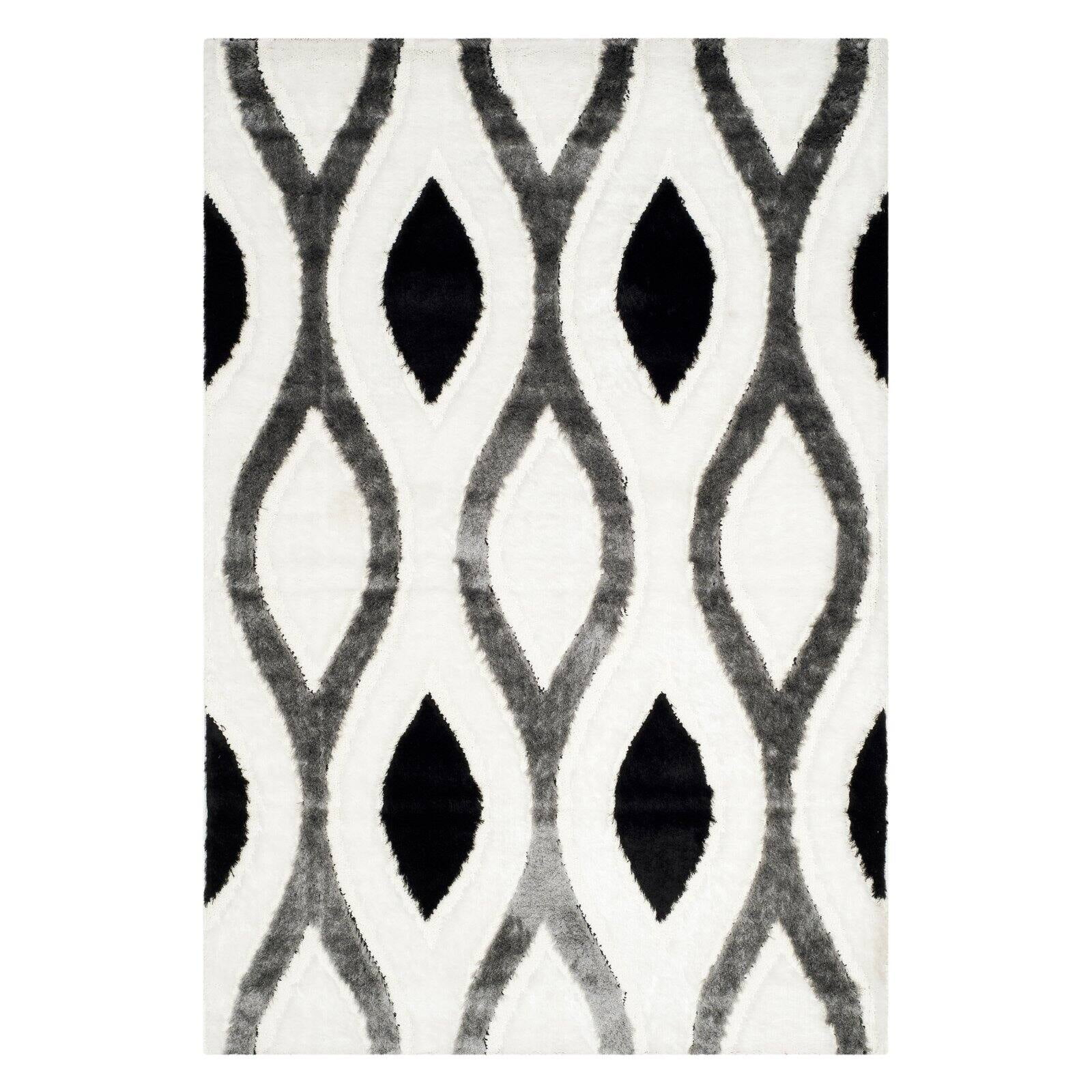 SAFAVIEH Miami Lecia Geometric Shag Area Rug, Ivory/Grey, 3' x 5'