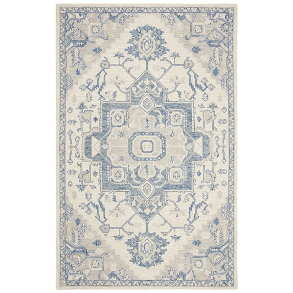 SAFAVIEH Micro-Loop Braylon Floral Area Rug, Ivory/Blue, 2'6" x 4'