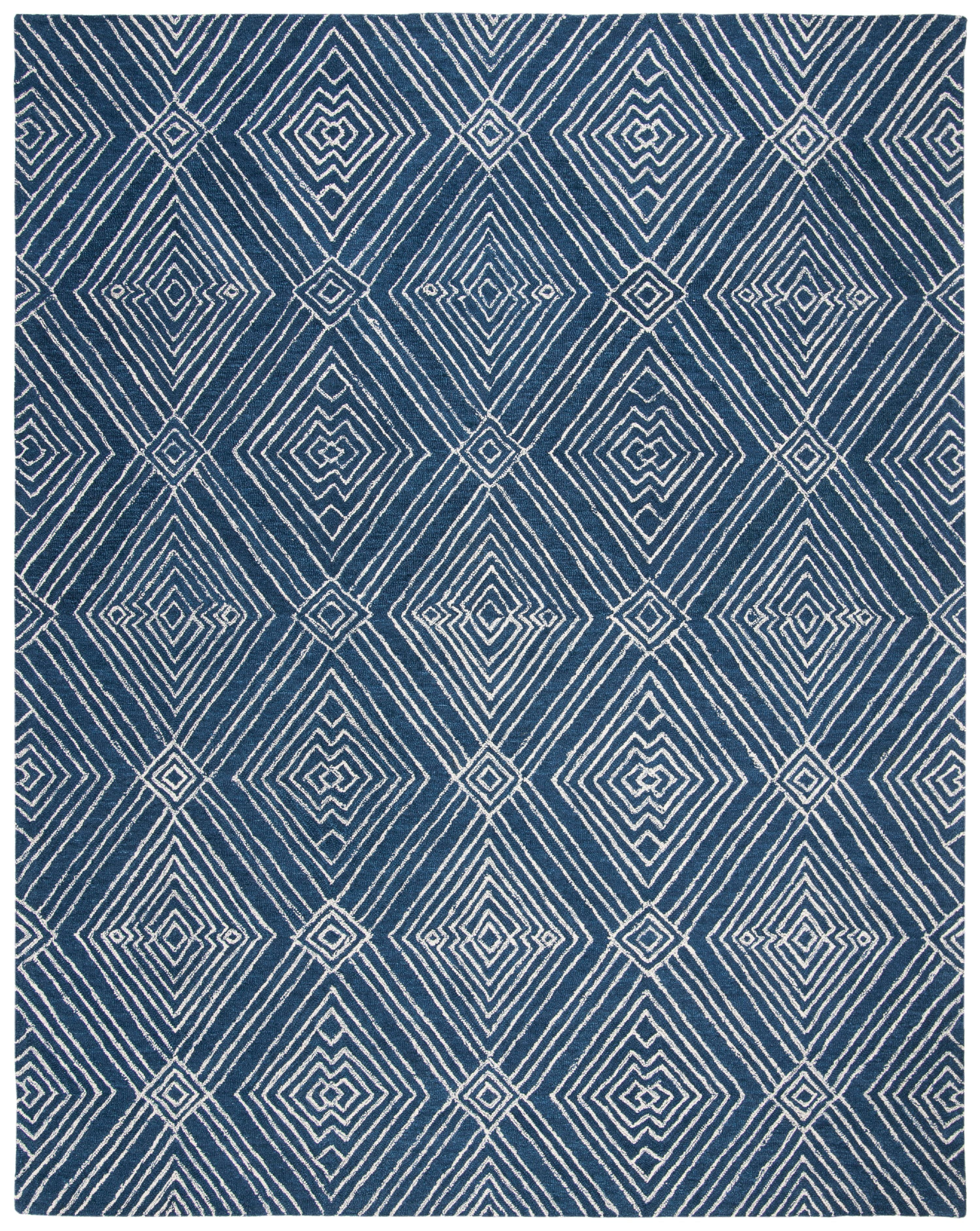 SAFAVIEH Micro-Loop Colton Geometric Diamonds Area Rug, Navy/Ivory, 8' x 10'