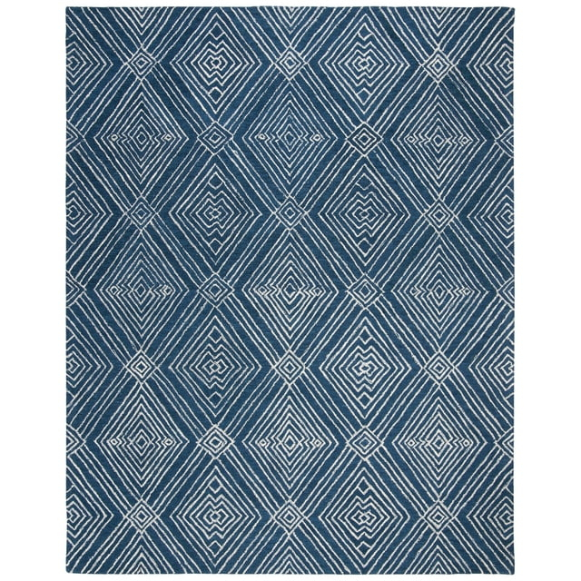 SAFAVIEH Micro-Loop Colton Geometric Diamonds Area Rug, Navy/Ivory, 8' x 10'