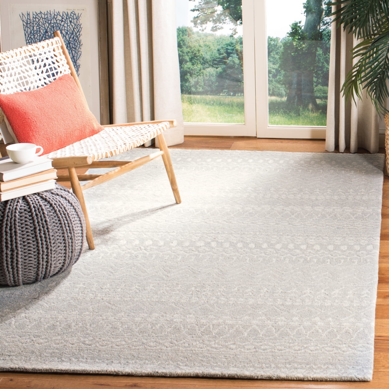SAFAVIEH Micro-Loop Daithi Geometric Area Rug, Aqua/Ivory, 11' x 15'