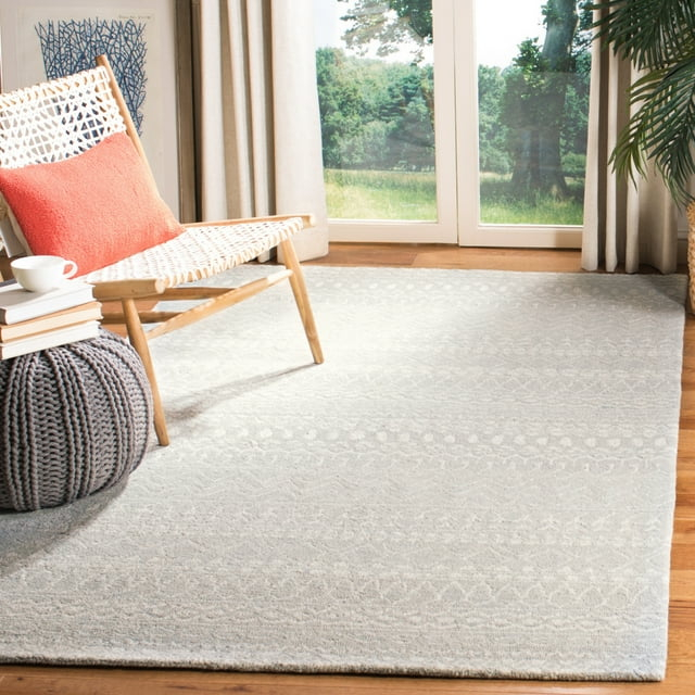 SAFAVIEH Micro-Loop Daithi Geometric Area Rug, Aqua/Ivory, 11' x 15'