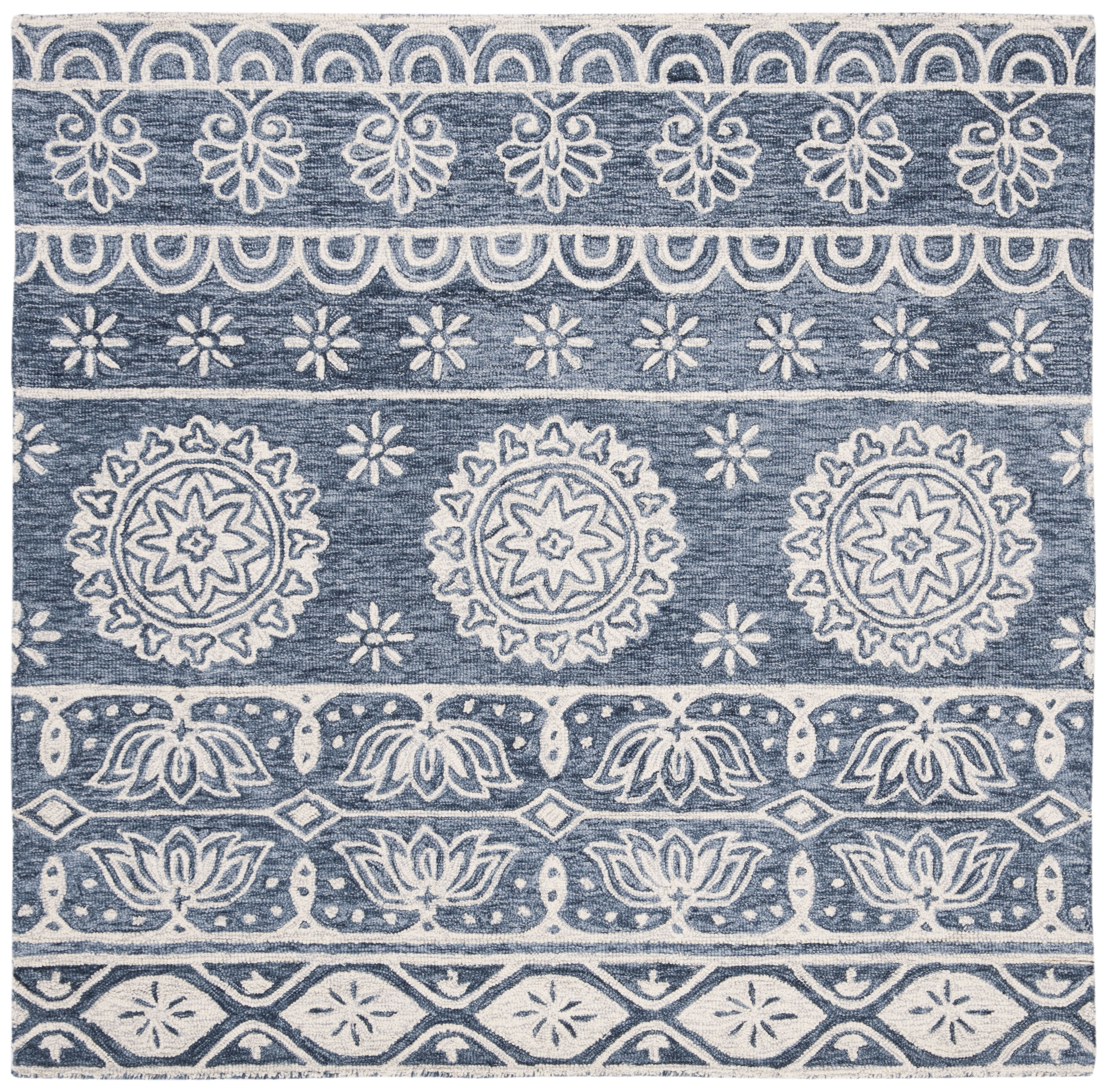 Micro-Loop MLP607 Hand Tufted Area Rug - Blue/Ivory - 5'x5' - Safavieh.